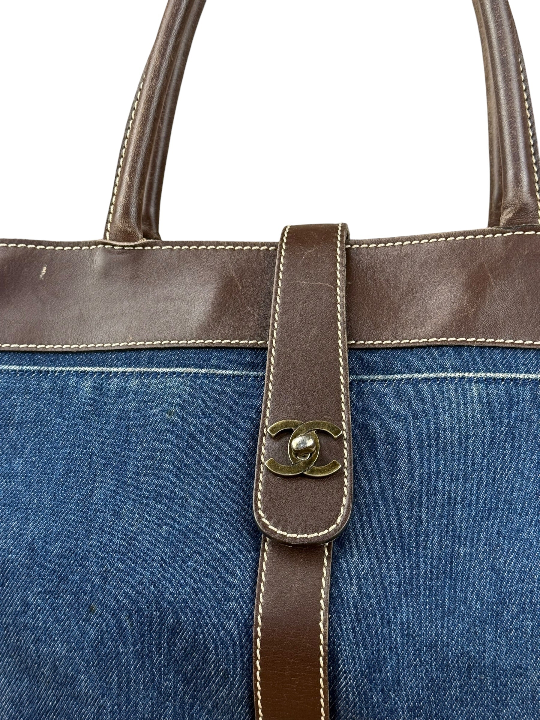 Chanel Denim CC Leather Lined Tote Bag 2001 - Image 4