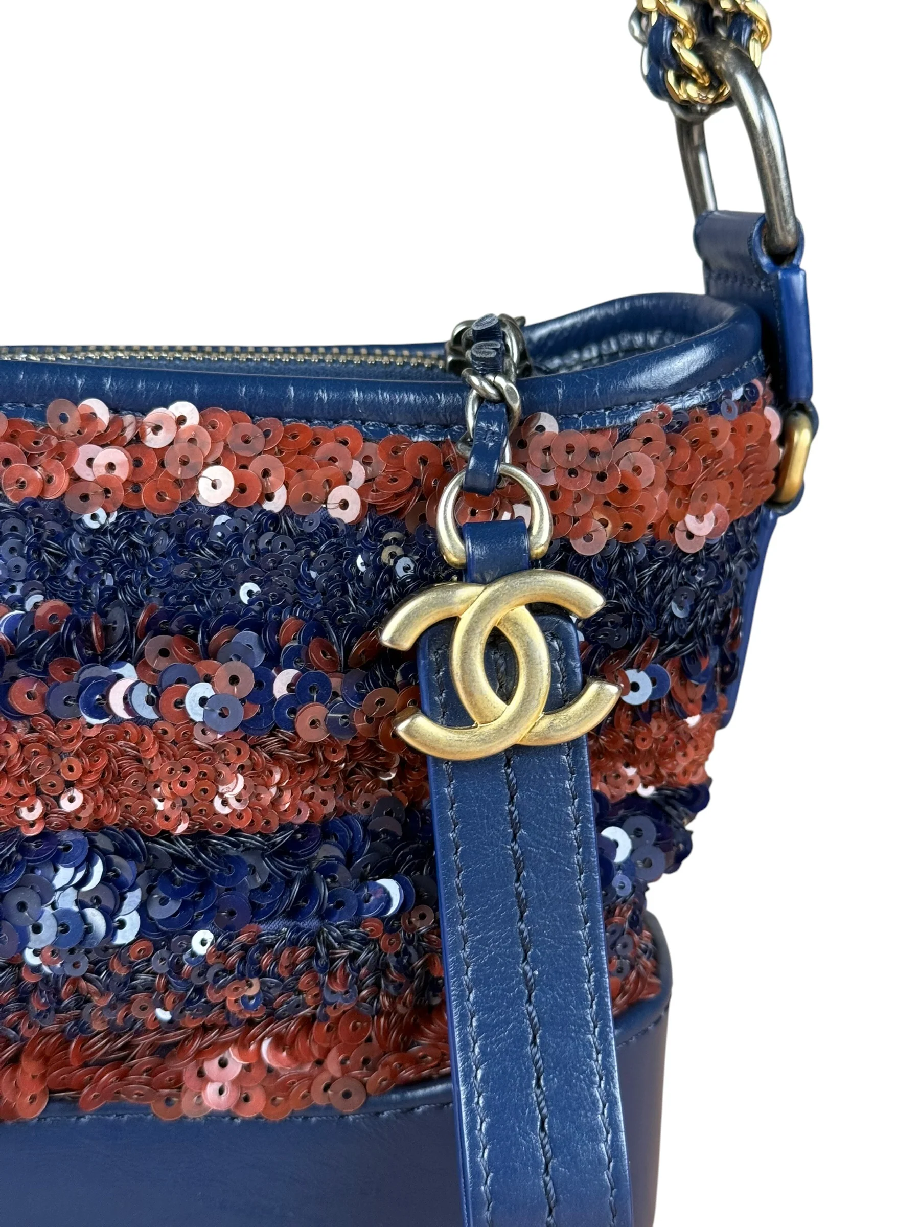 Chanel Gabrielle Small Sequin Hobo Bag Navy 2018 - Image 3