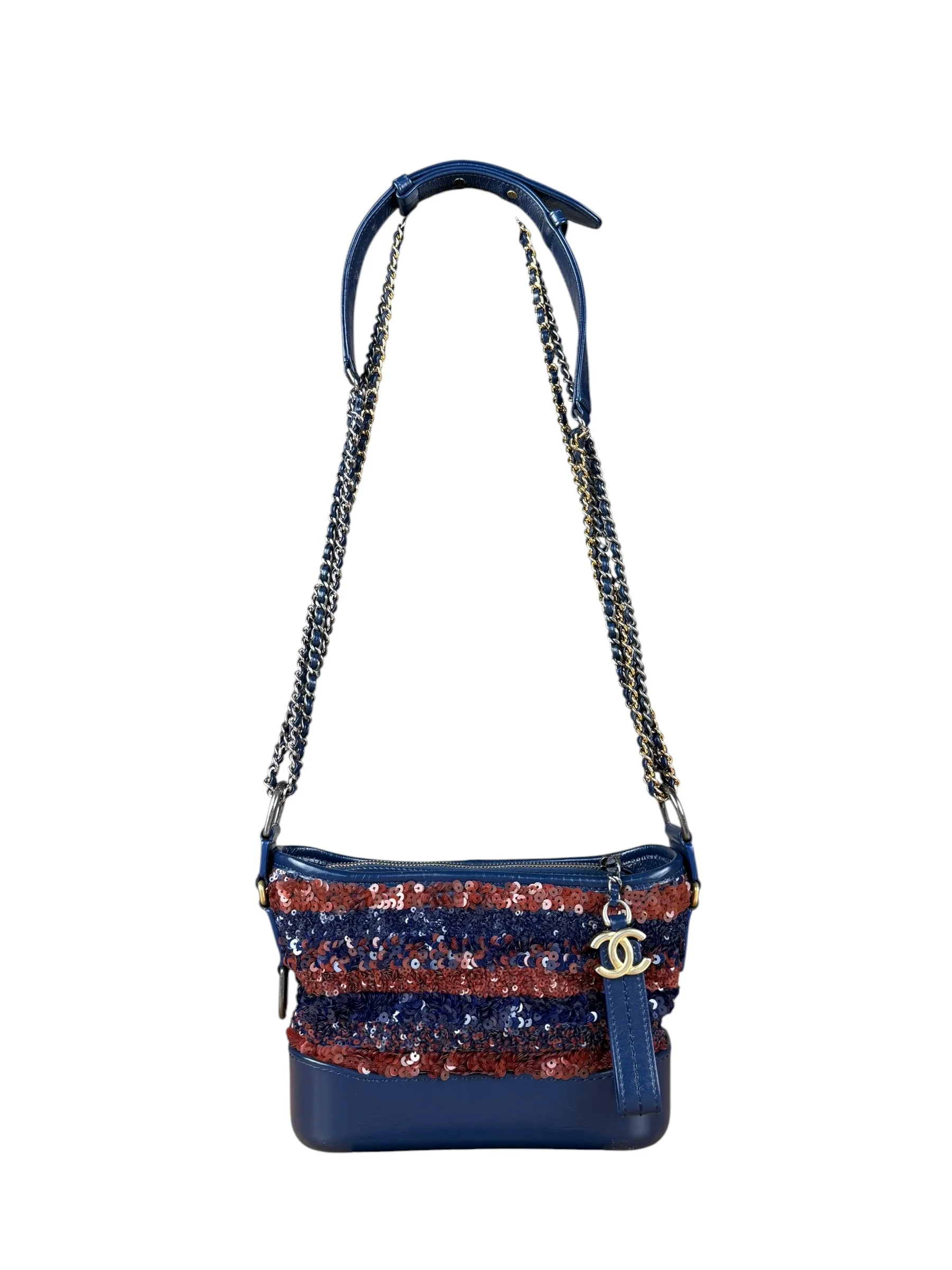 Chanel Gabrielle Small Sequin Hobo Bag Navy 2018 - Image 4