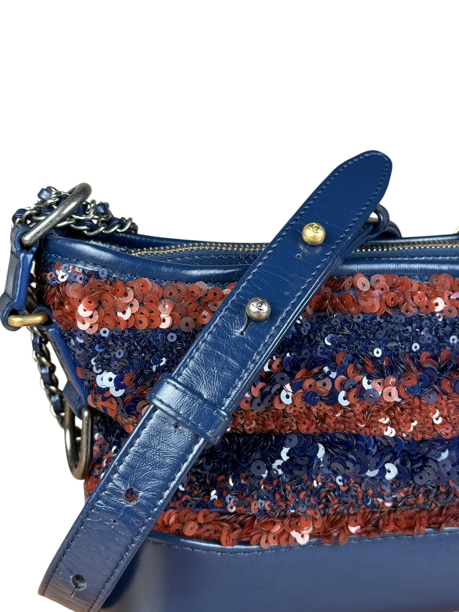 Chanel Gabrielle Small Sequin Hobo Bag Navy 2018 - Image 5