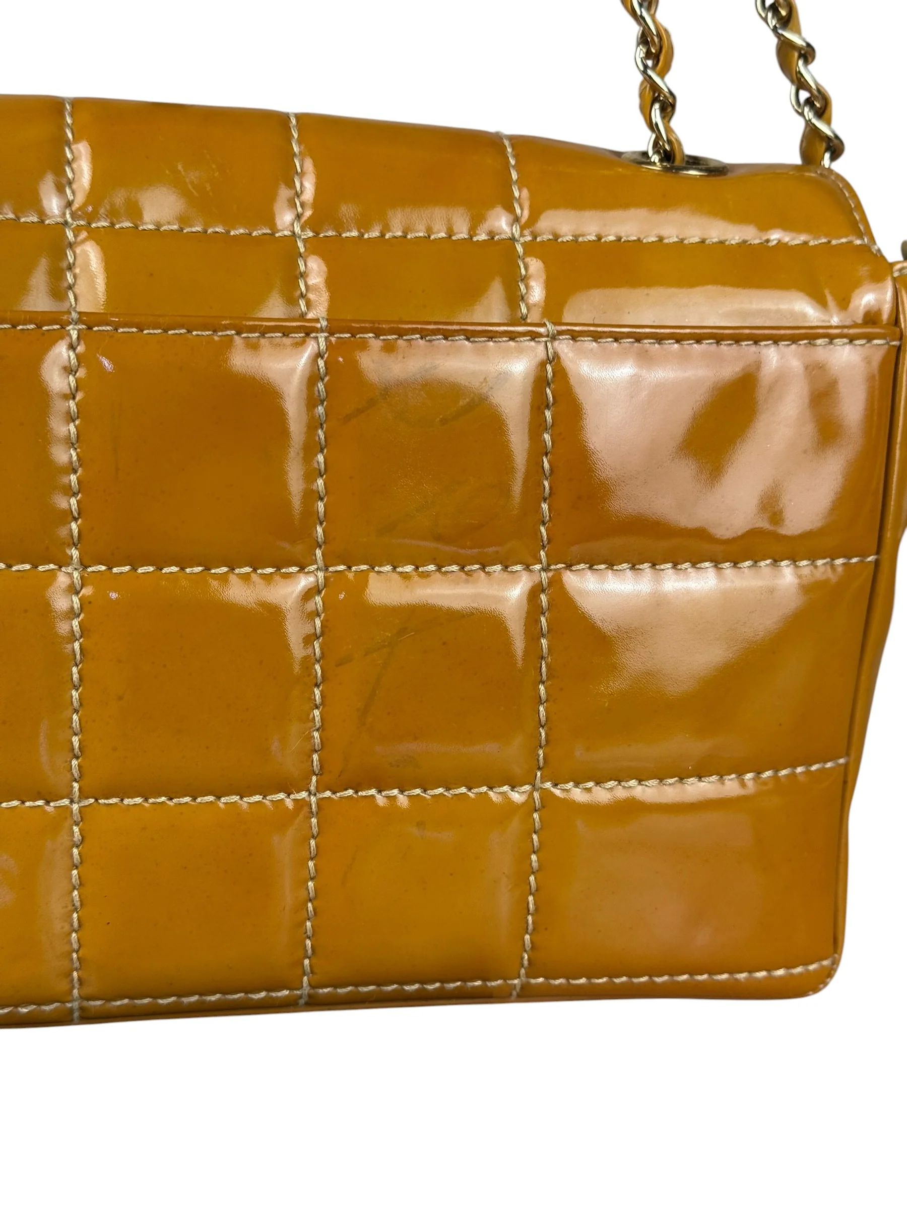 Chanel Gold Patent East West Stitch Flap Bag 2002 - Image 10