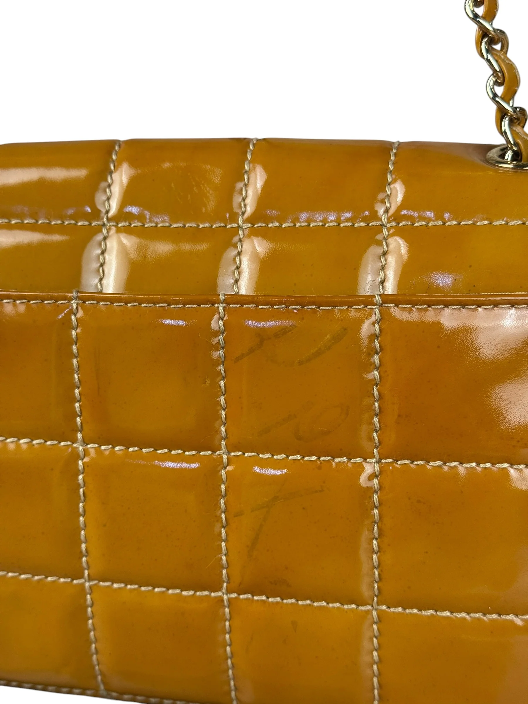 Chanel Gold Patent East West Stitch Flap Bag 2002 - Image 11