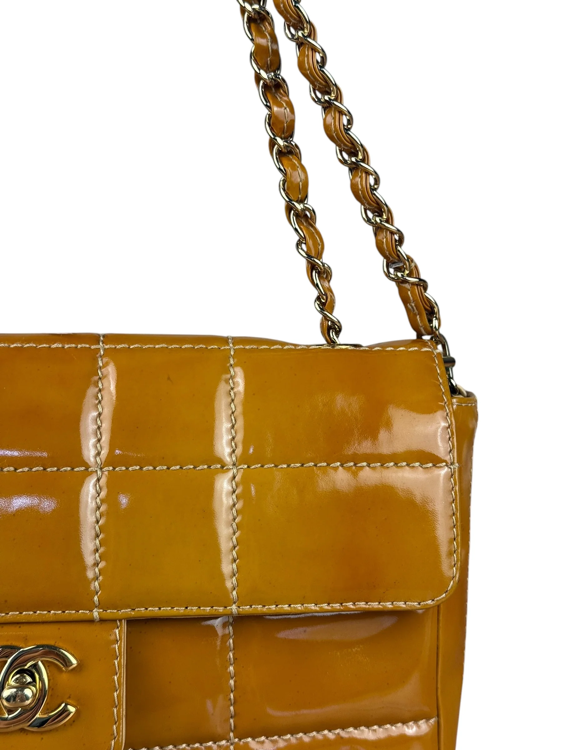Chanel Gold Patent East West Stitch Flap Bag 2002 - Image 3
