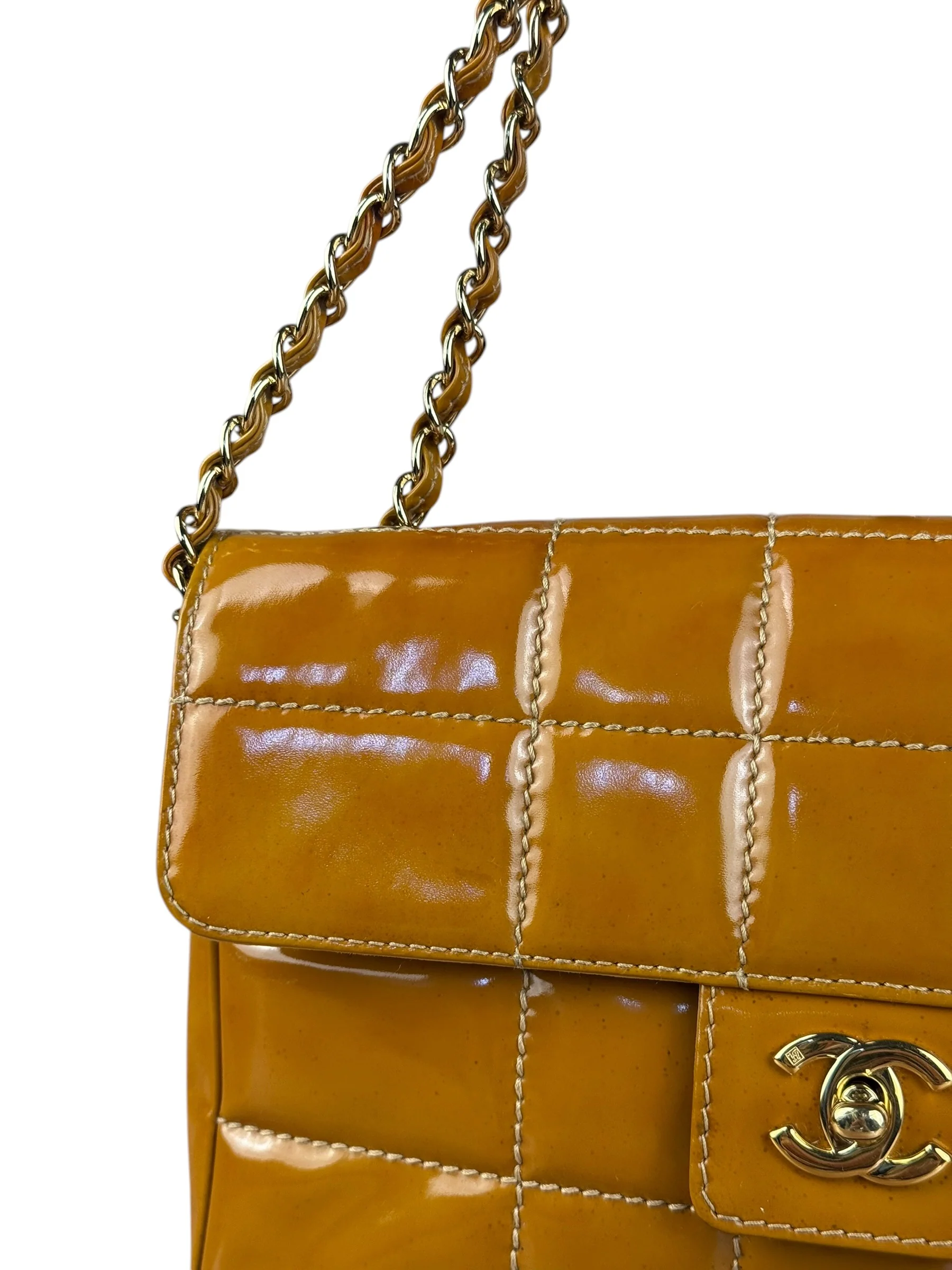 Chanel Gold Patent East West Stitch Flap Bag 2002 - Image 5