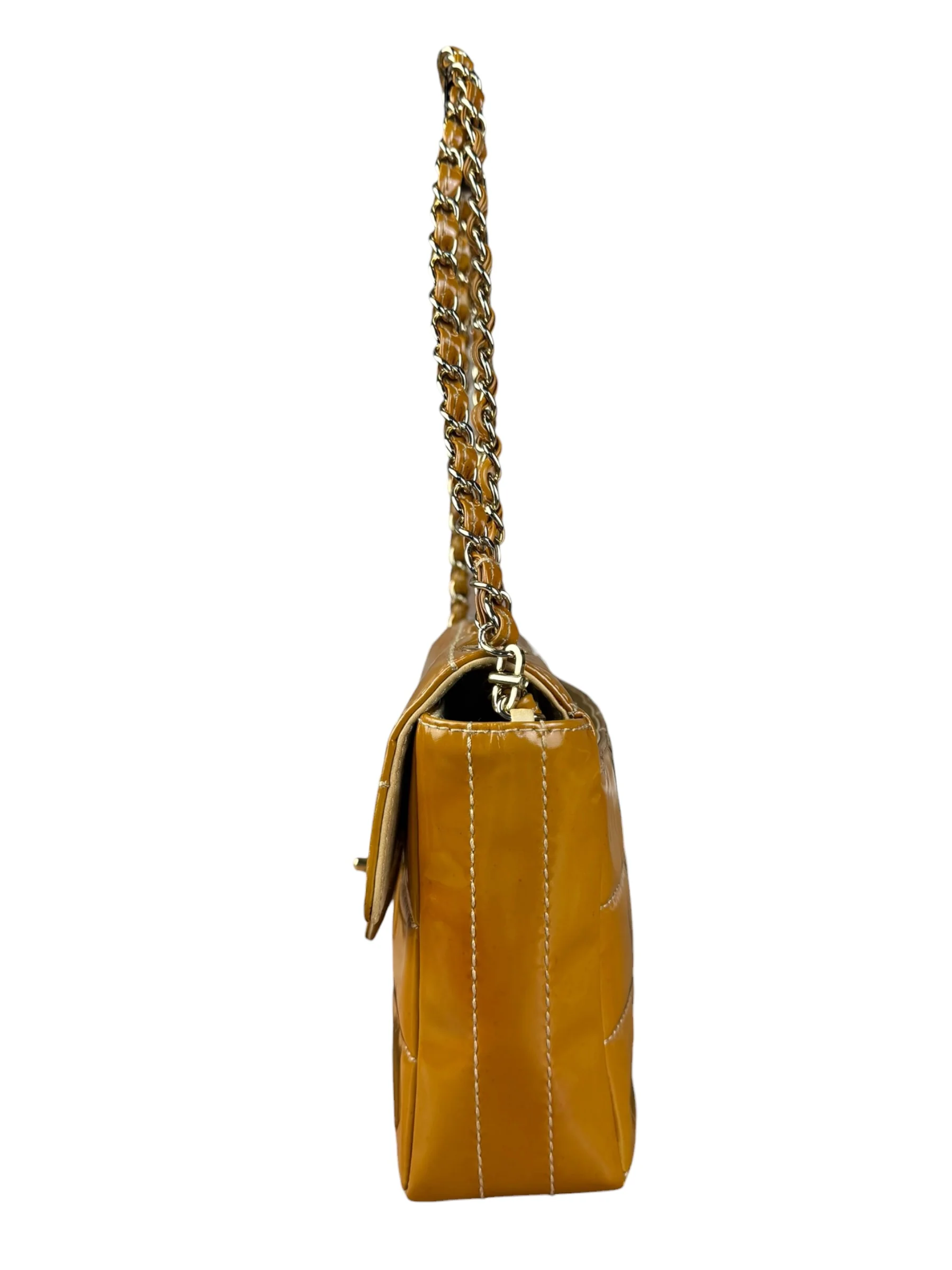 Chanel Gold Patent East West Stitch Flap Bag 2002 - Image 6