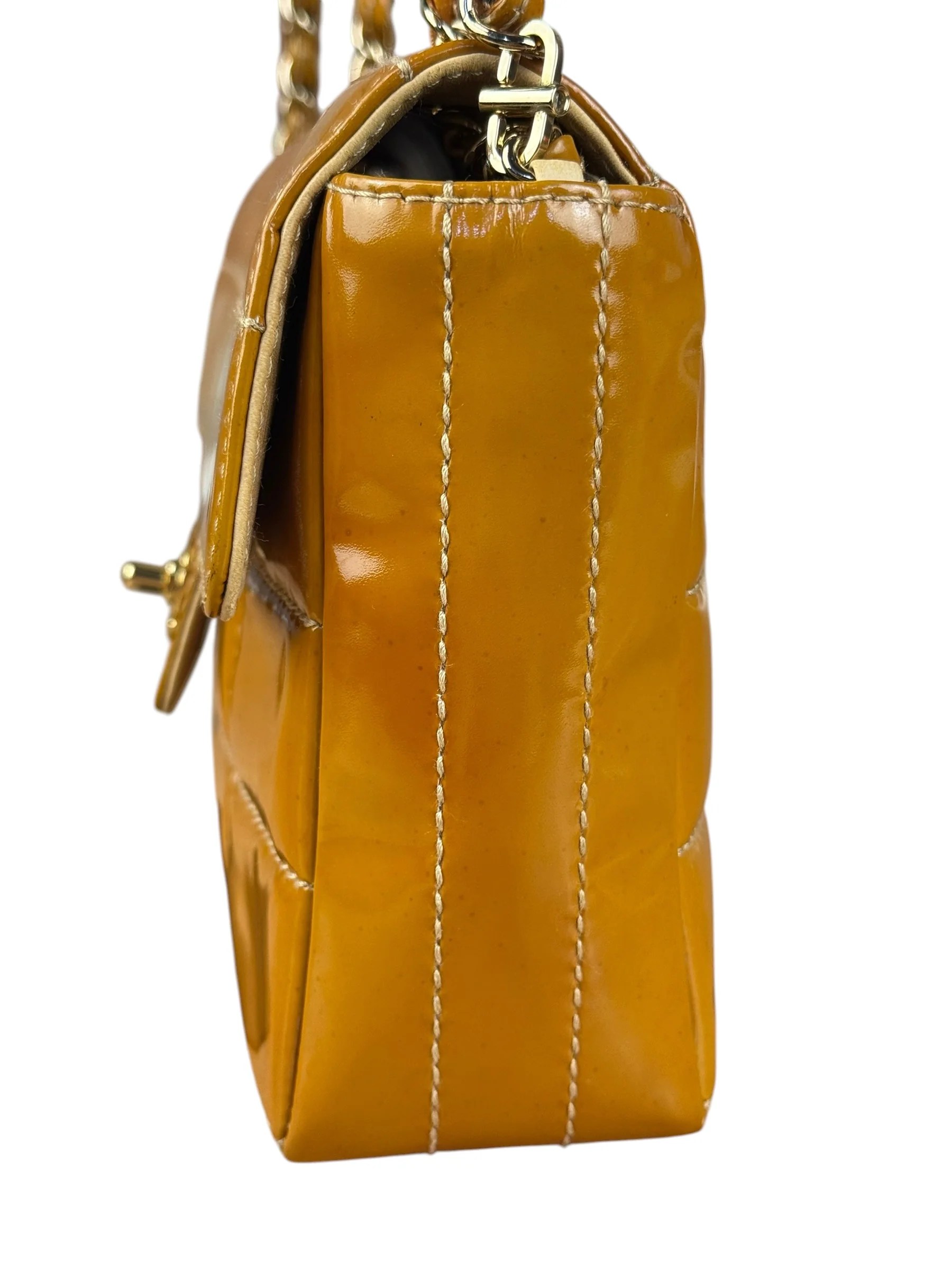 Chanel Gold Patent East West Stitch Flap Bag 2002 - Image 7