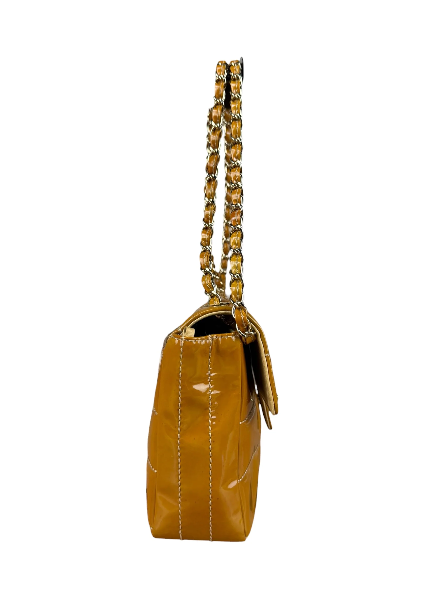 Chanel Gold Patent East West Stitch Flap Bag 2002 - Image 8