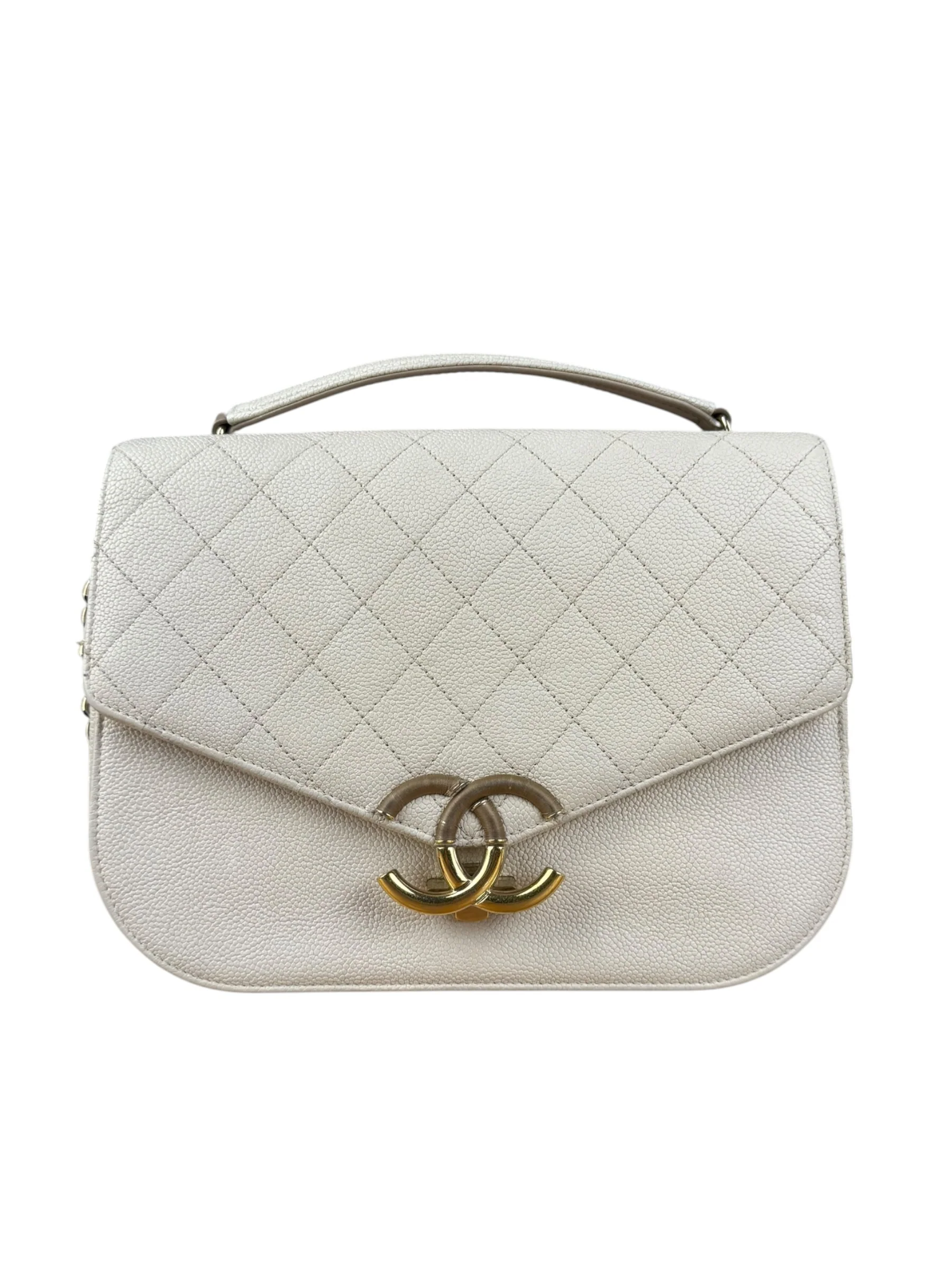 Chanel Ivory Caviar Quilted Coco Cuba Chain Top Handle Bag 2018