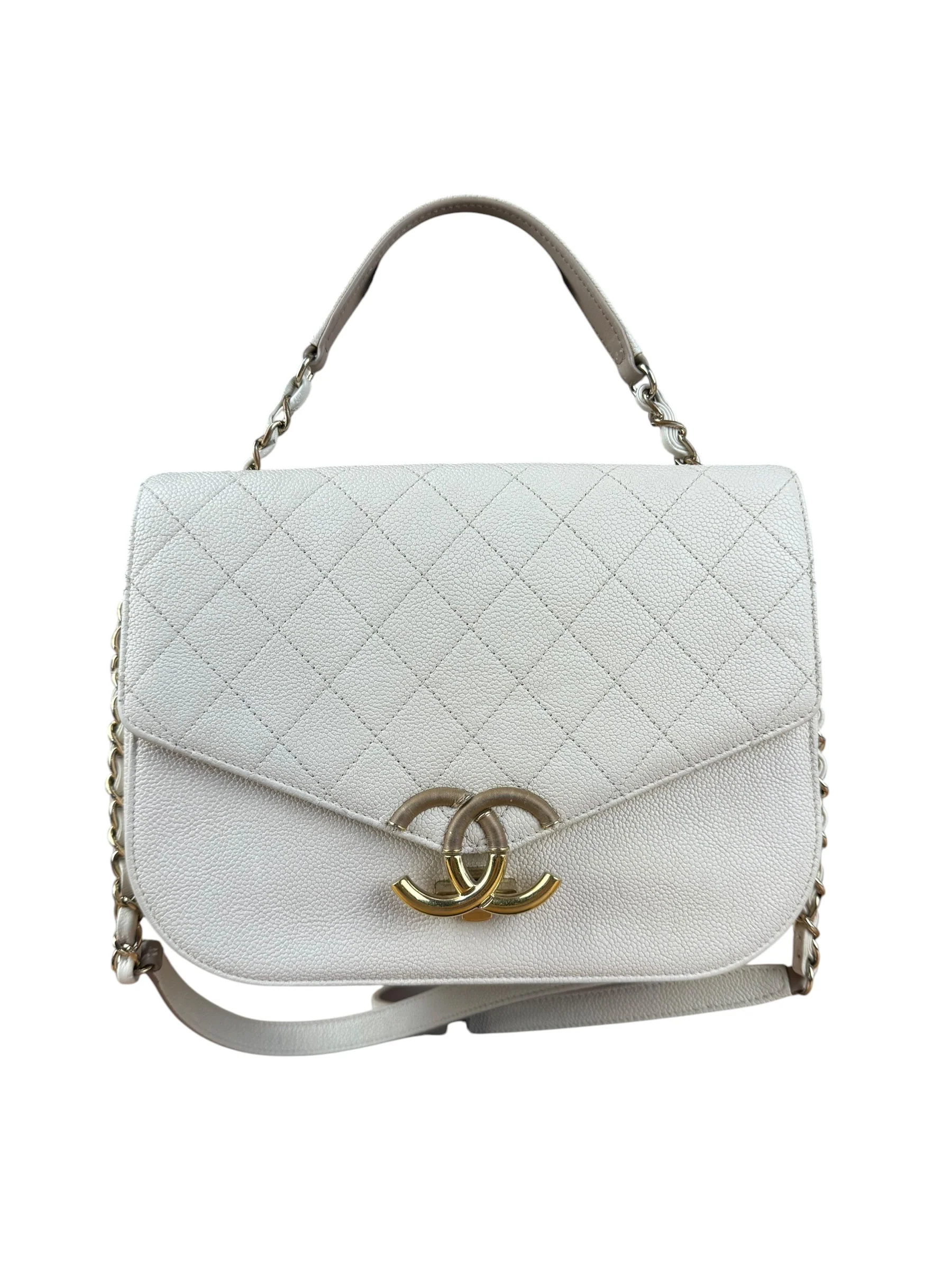 Chanel Ivory Caviar Quilted Coco Cuba Chain Top Handle Bag 2018 - Image 3