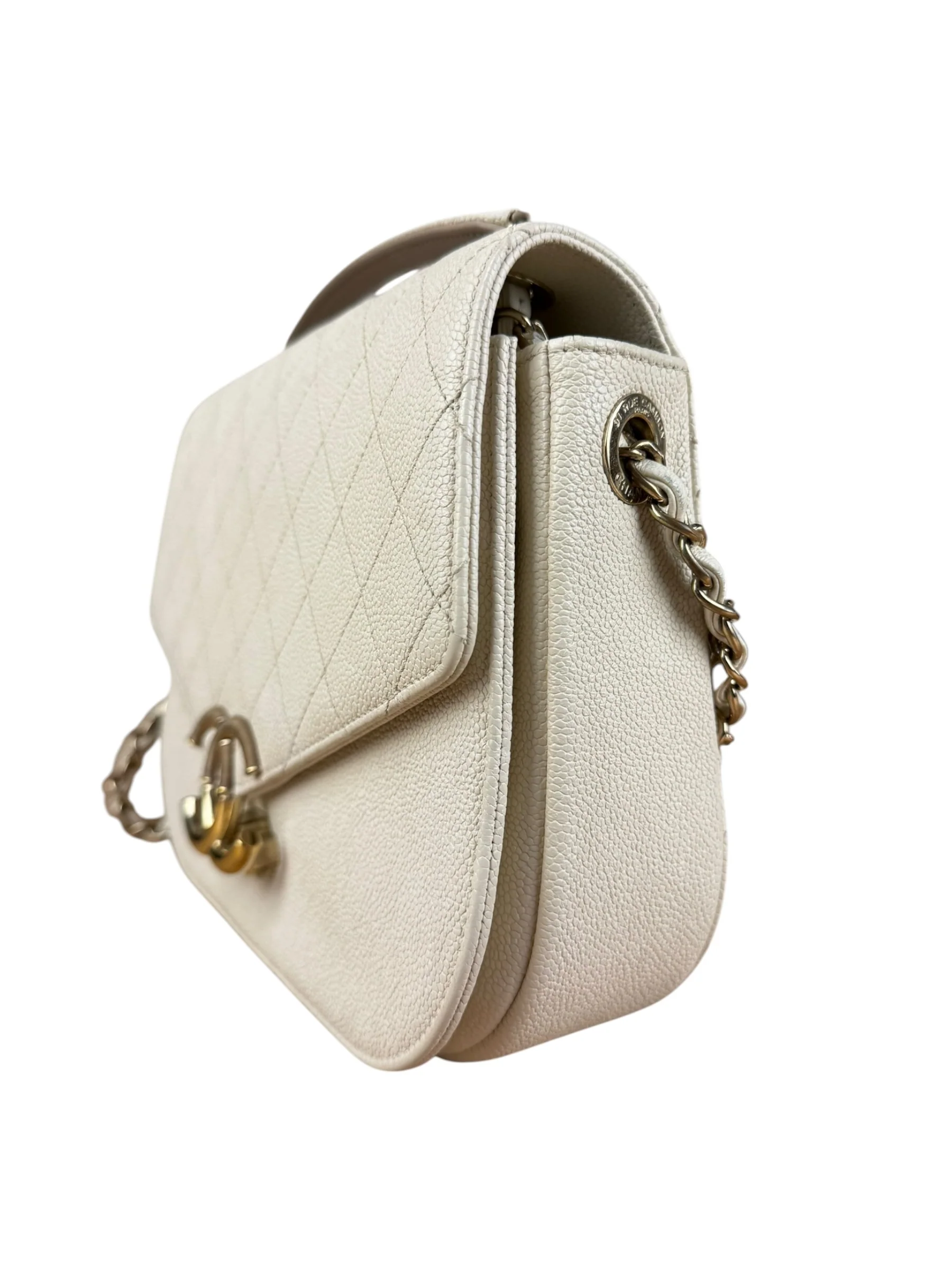 Chanel Ivory Caviar Quilted Coco Cuba Chain Top Handle Bag 2018 - Image 7
