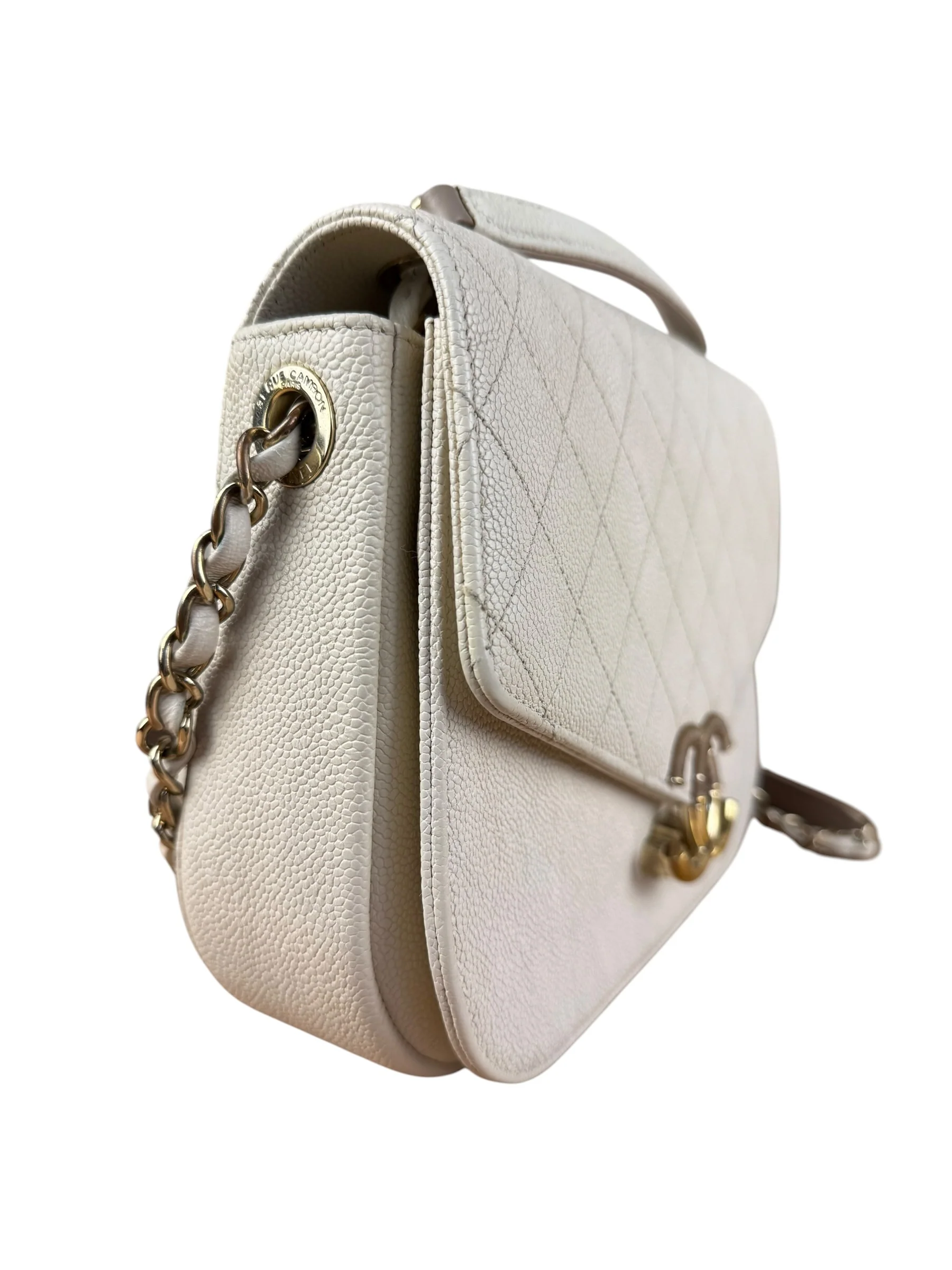 Chanel Ivory Caviar Quilted Coco Cuba Chain Top Handle Bag 2018 - Image 8