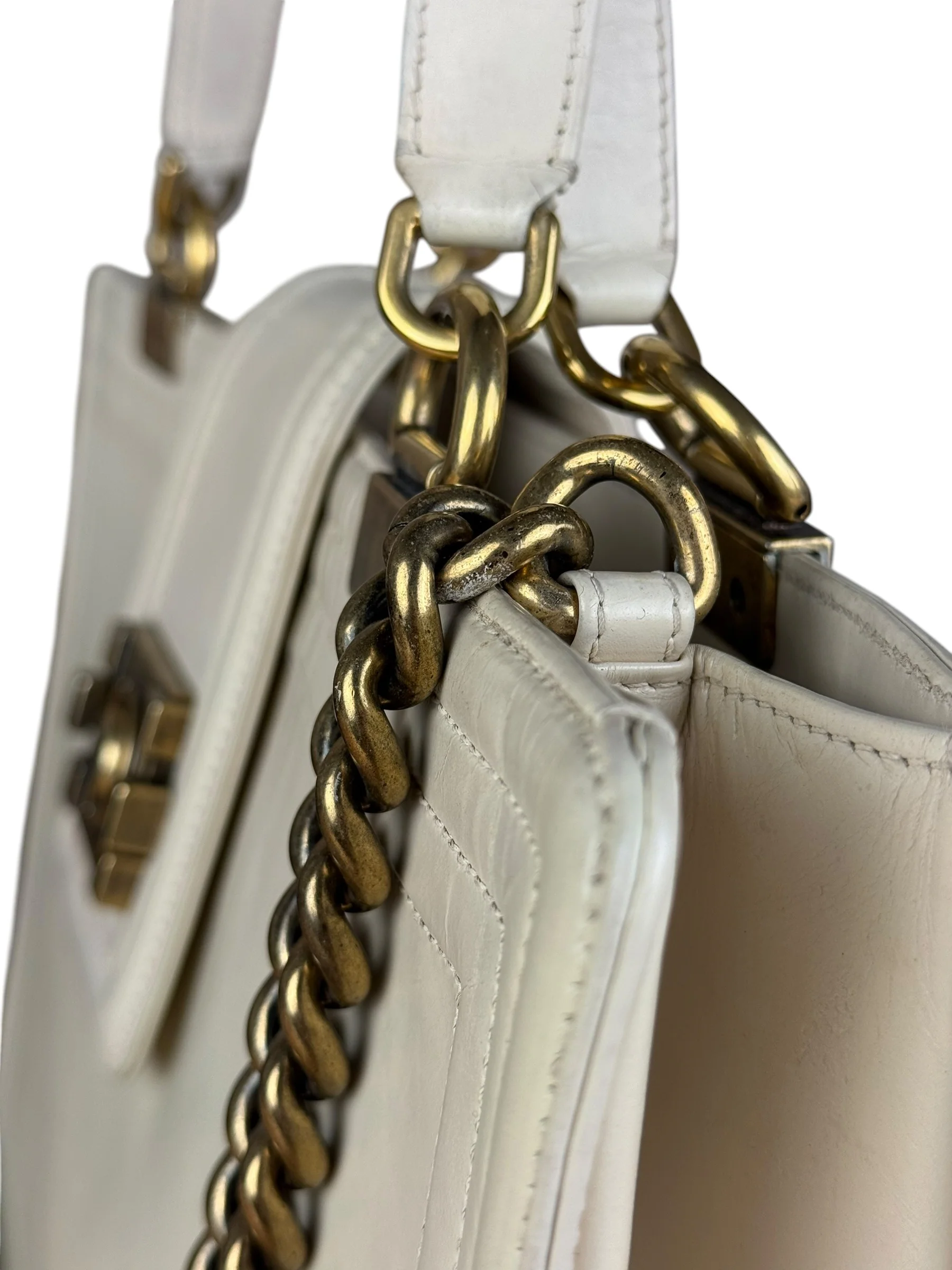 Chanel Ivory Leather Large Jetsetter Boy 2Way Handbag 2011 - Image 12