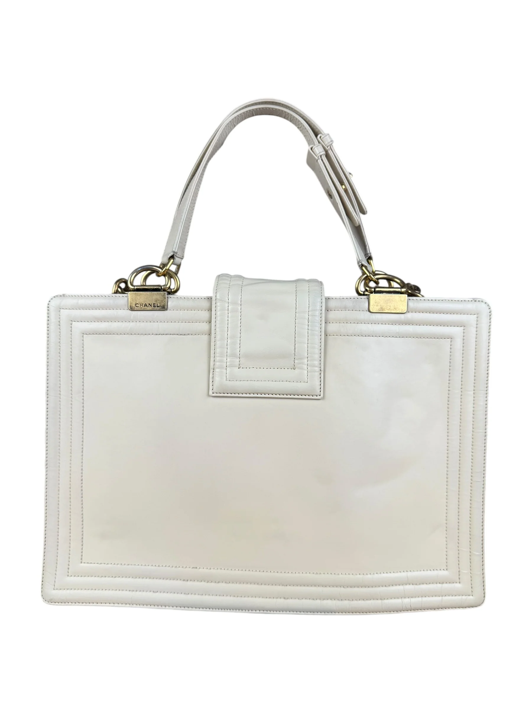 Chanel Ivory Leather Large Jetsetter Boy 2Way Handbag 2011 - Image 16