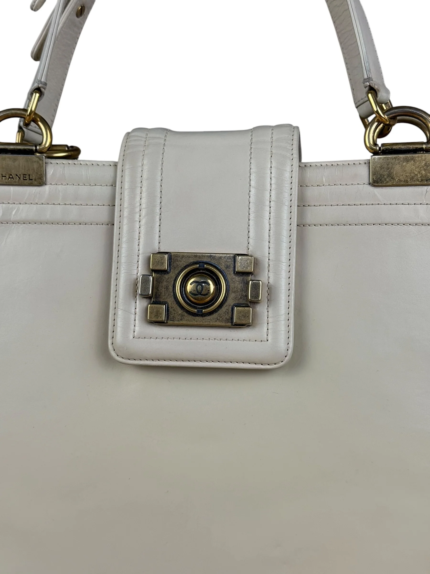 Chanel Ivory Leather Large Jetsetter Boy 2Way Handbag 2011 - Image 3