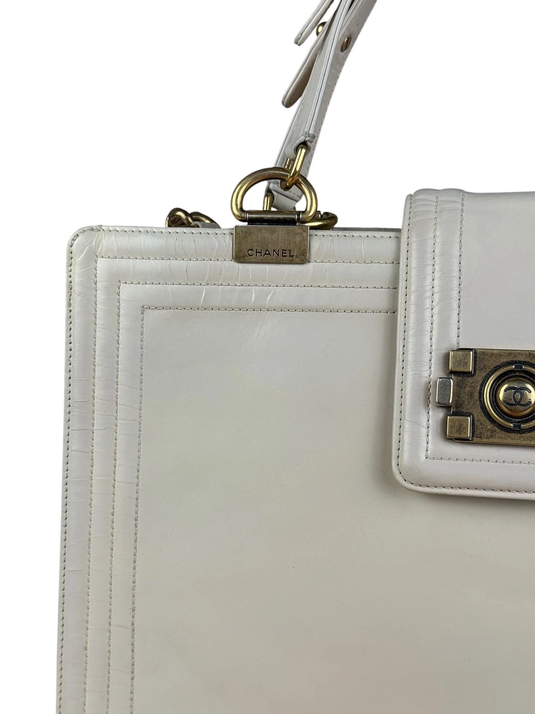 Chanel Ivory Leather Large Jetsetter Boy 2Way Handbag 2011 - Image 4