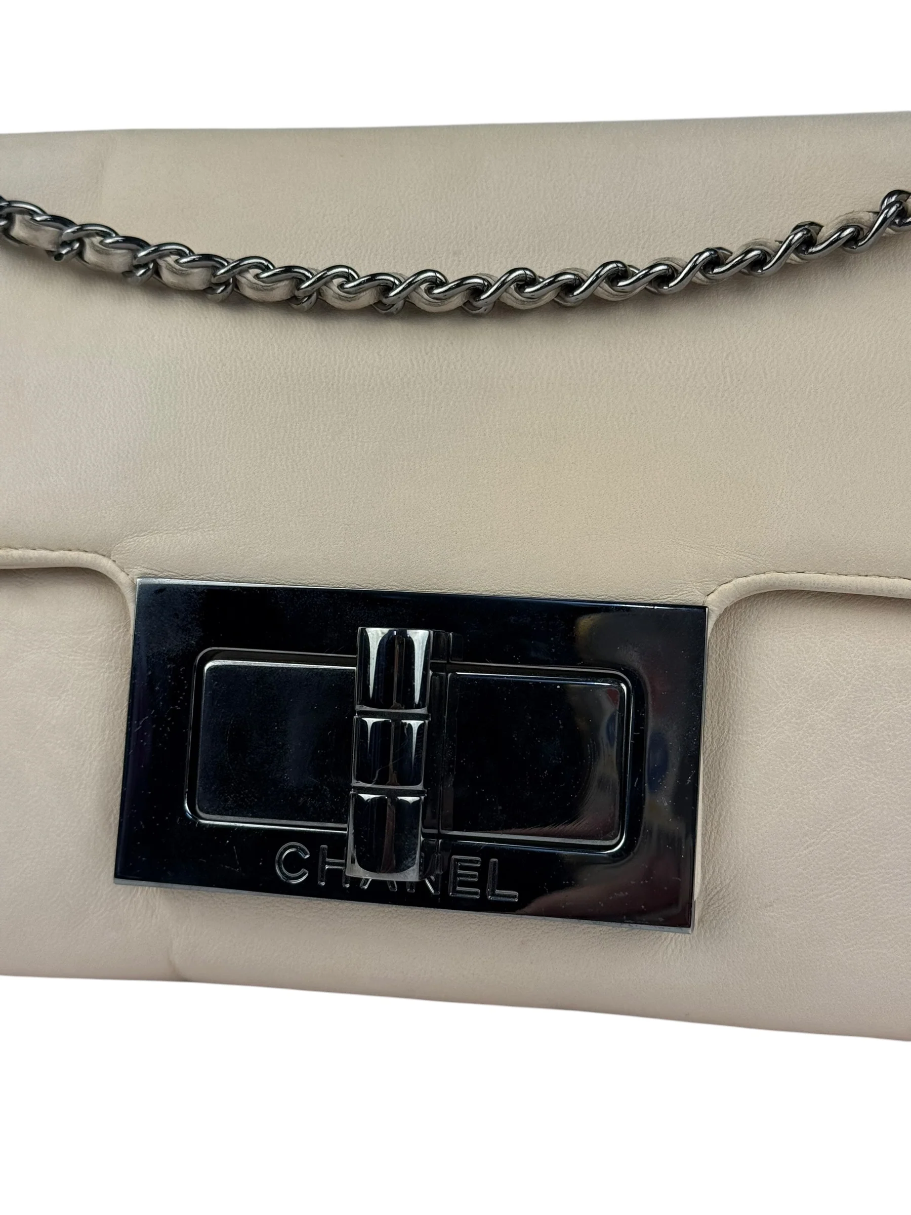 Chanel Light Beige Leather Mademoiselle Lock Bijoux Flap Bag 2003 - Image 4