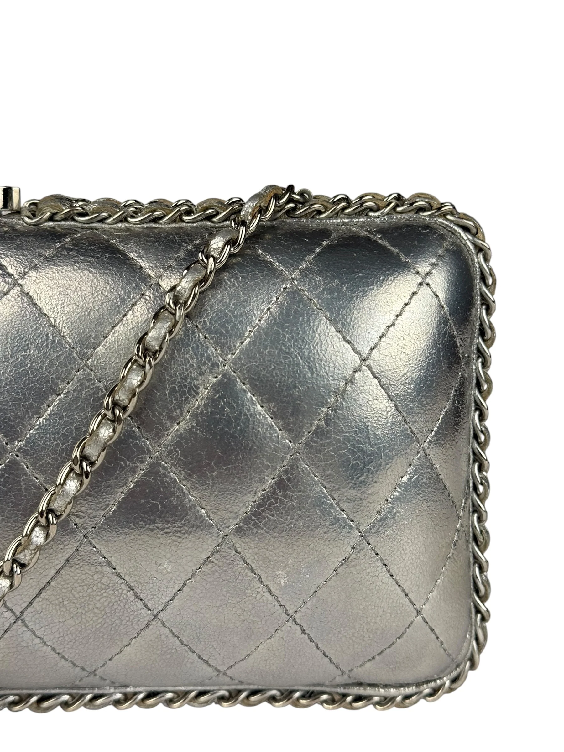 Chanel Metallic Silver Quilted Chain Around Clutch Bag 2011 - Image 3