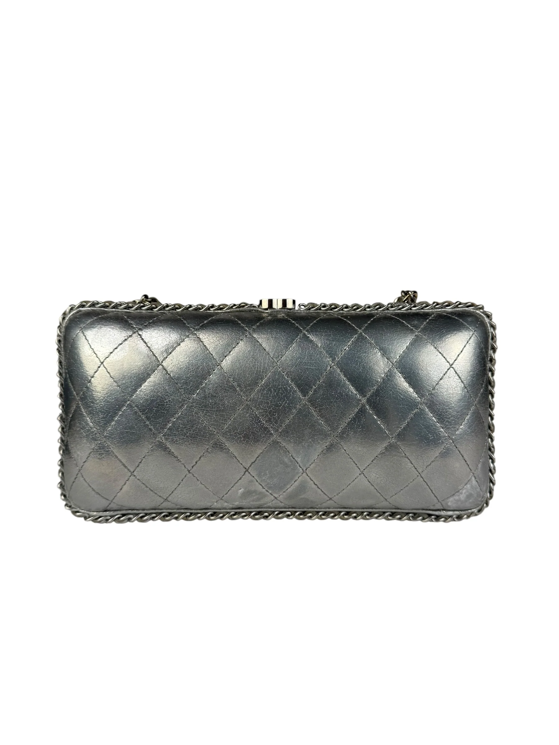 Chanel Metallic Silver Quilted Chain Around Clutch Bag 2011 - Image 6