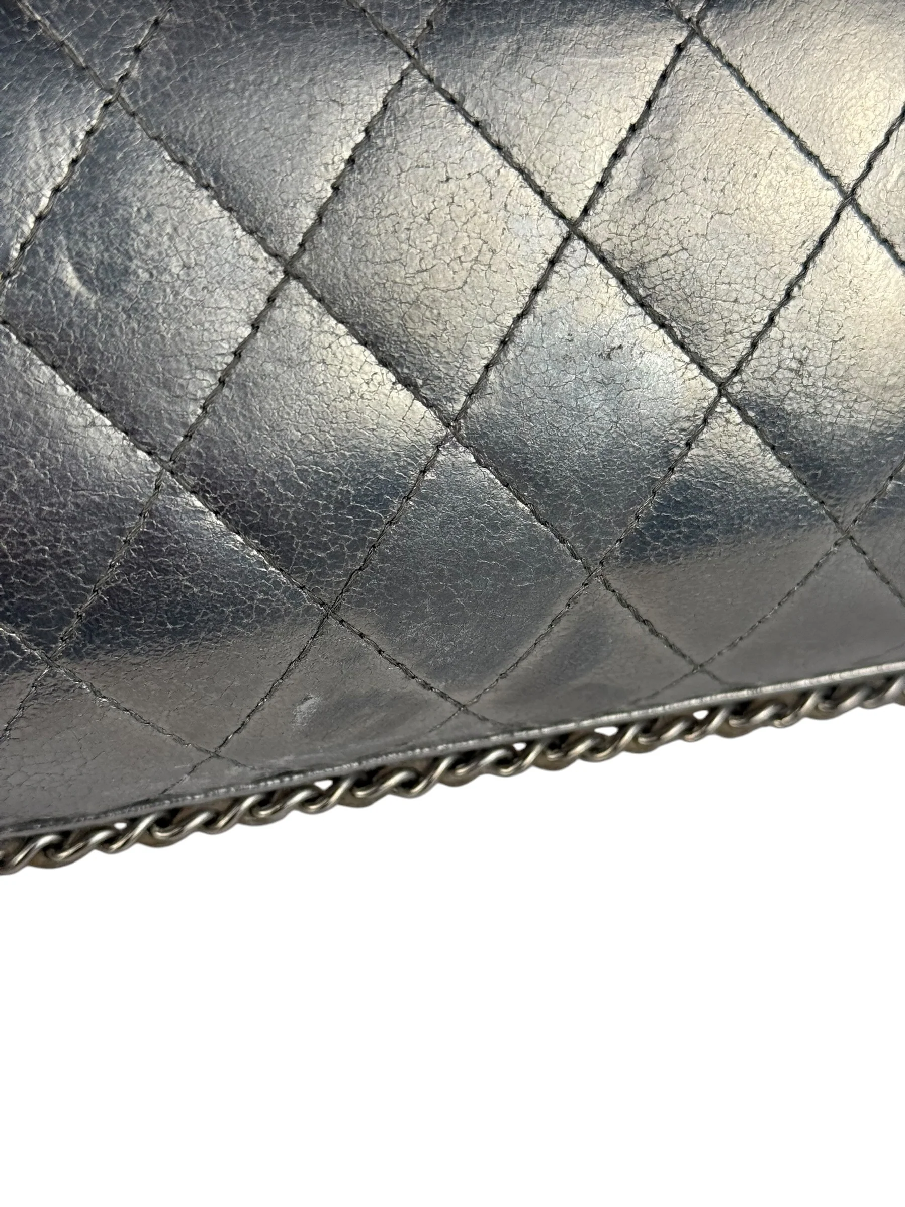 Chanel Metallic Silver Quilted Chain Around Clutch Bag 2011 - Image 7