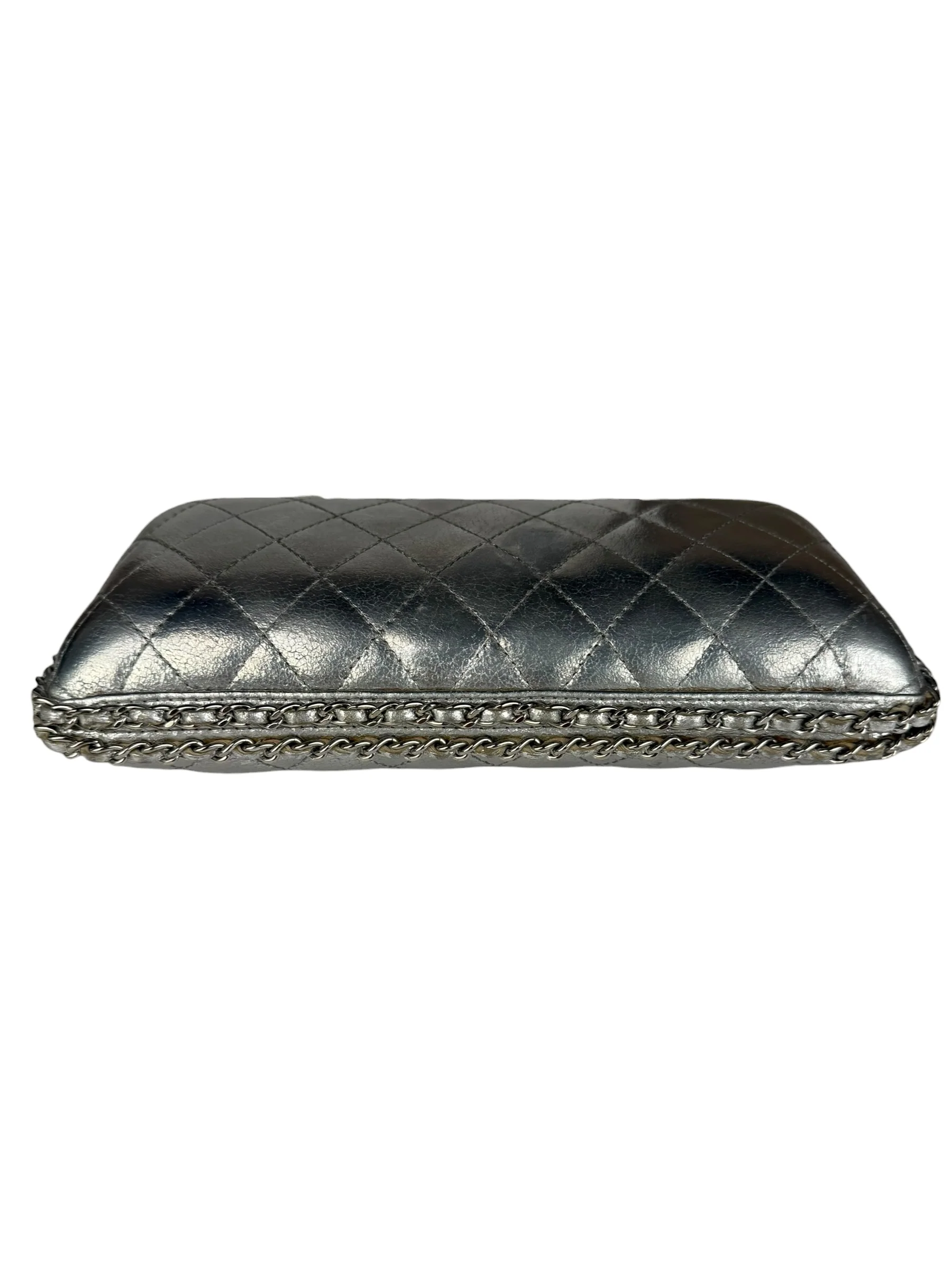 Chanel Metallic Silver Quilted Chain Around Clutch Bag 2011 - Image 8