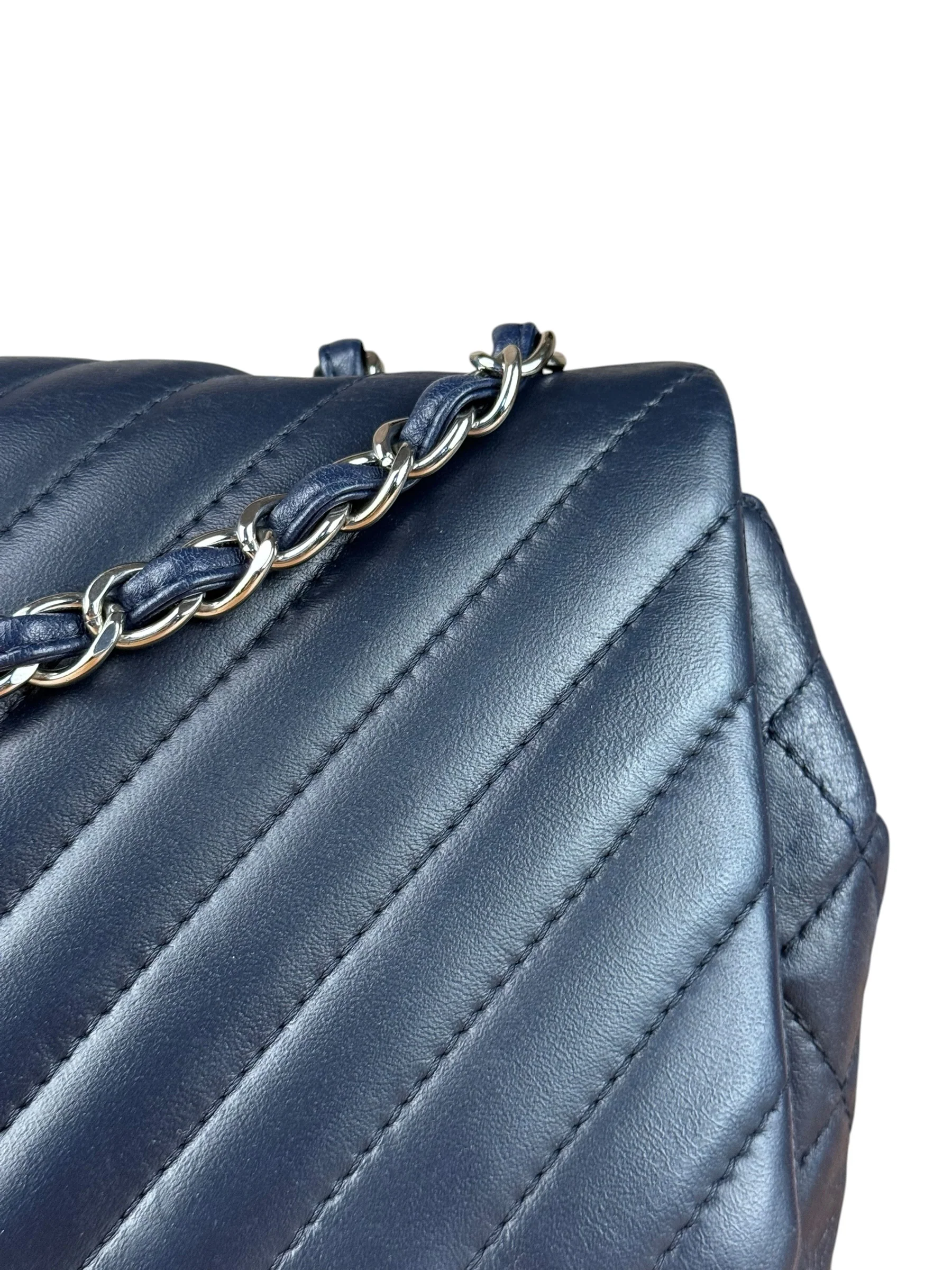 Chanel Navy Chevron Leather Statement Flap Bag 2012 - Image 3