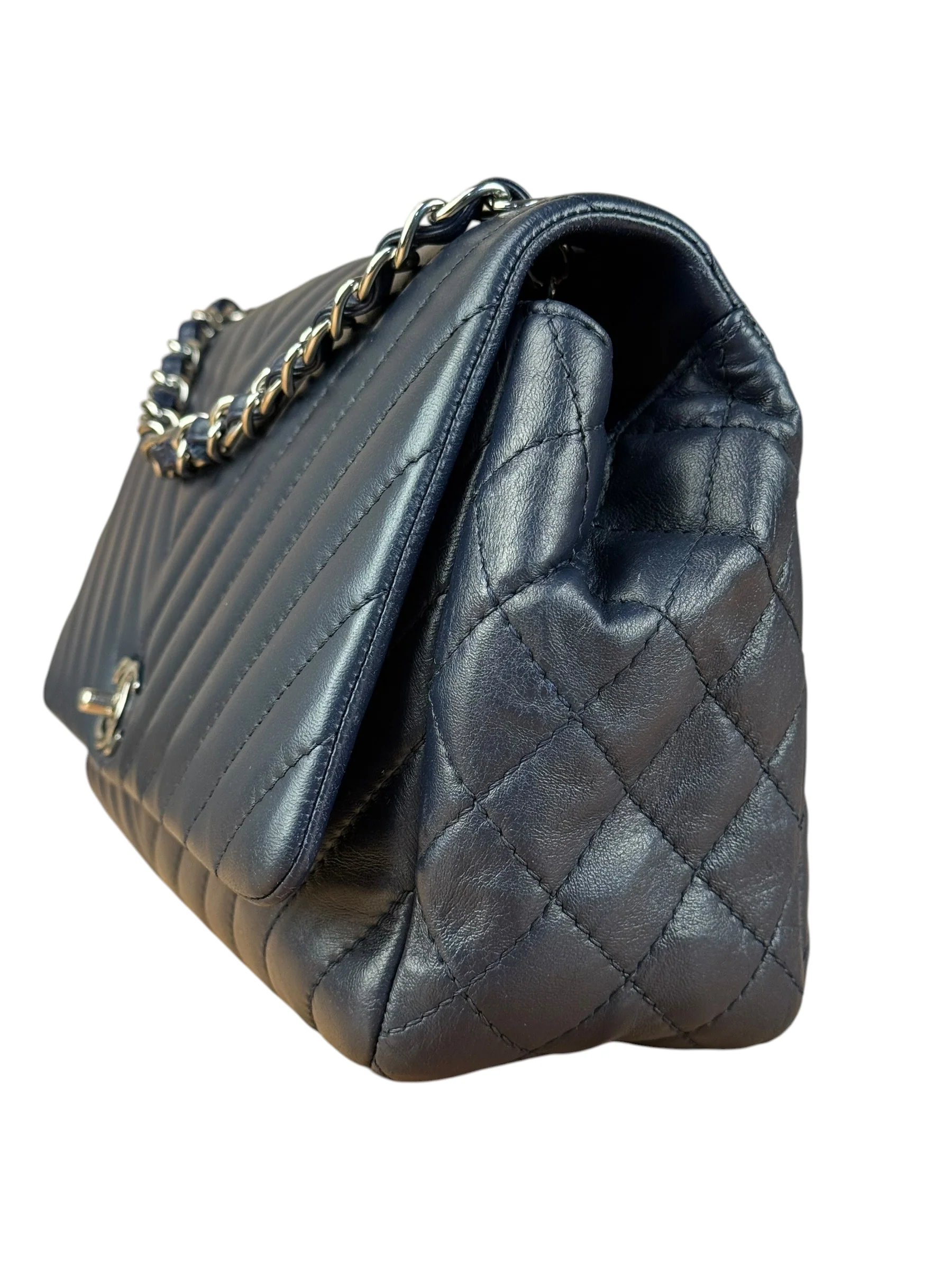 Chanel Navy Chevron Leather Statement Flap Bag 2012 - Image 7