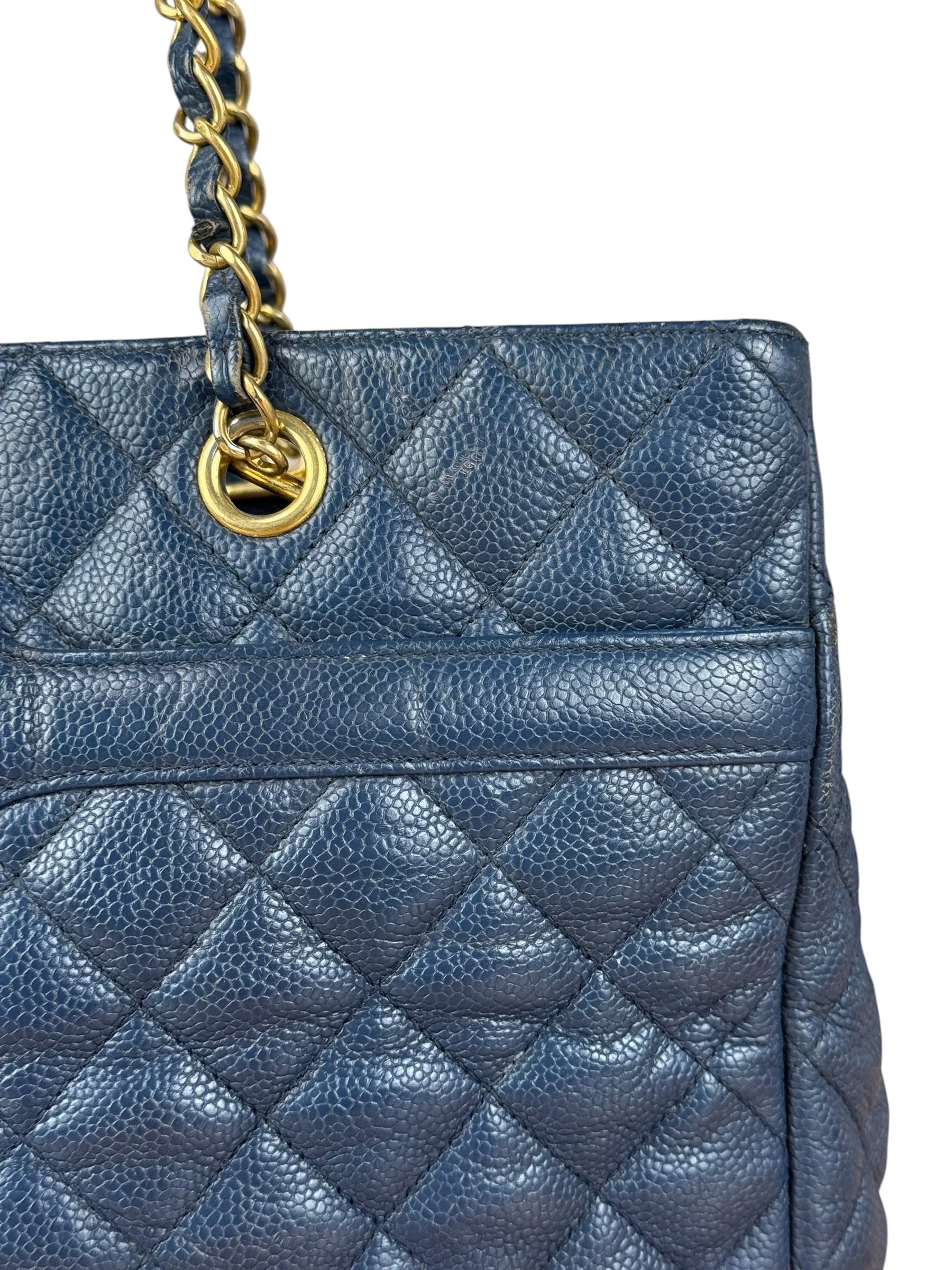 Chanel Navy Quilted Caviar Shopping Tote 2015 - Image 3