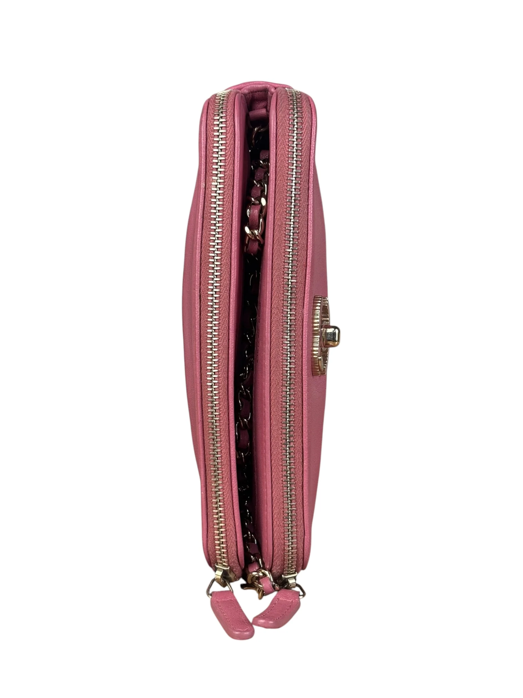 Chanel Pink Quilted Leather Zip Wallet on Chain Bag 2018 - Image 5