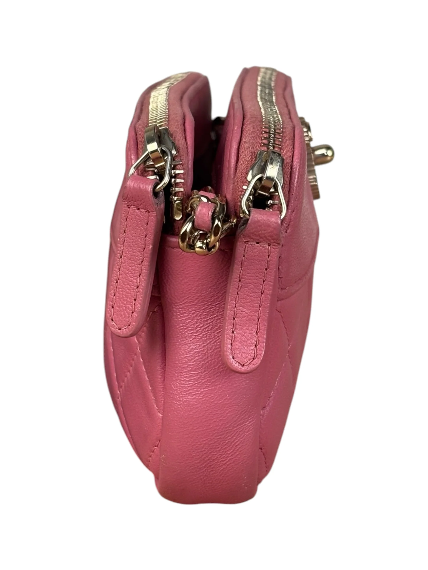 Chanel Pink Quilted Leather Zip Wallet on Chain Bag 2018 - Image 6