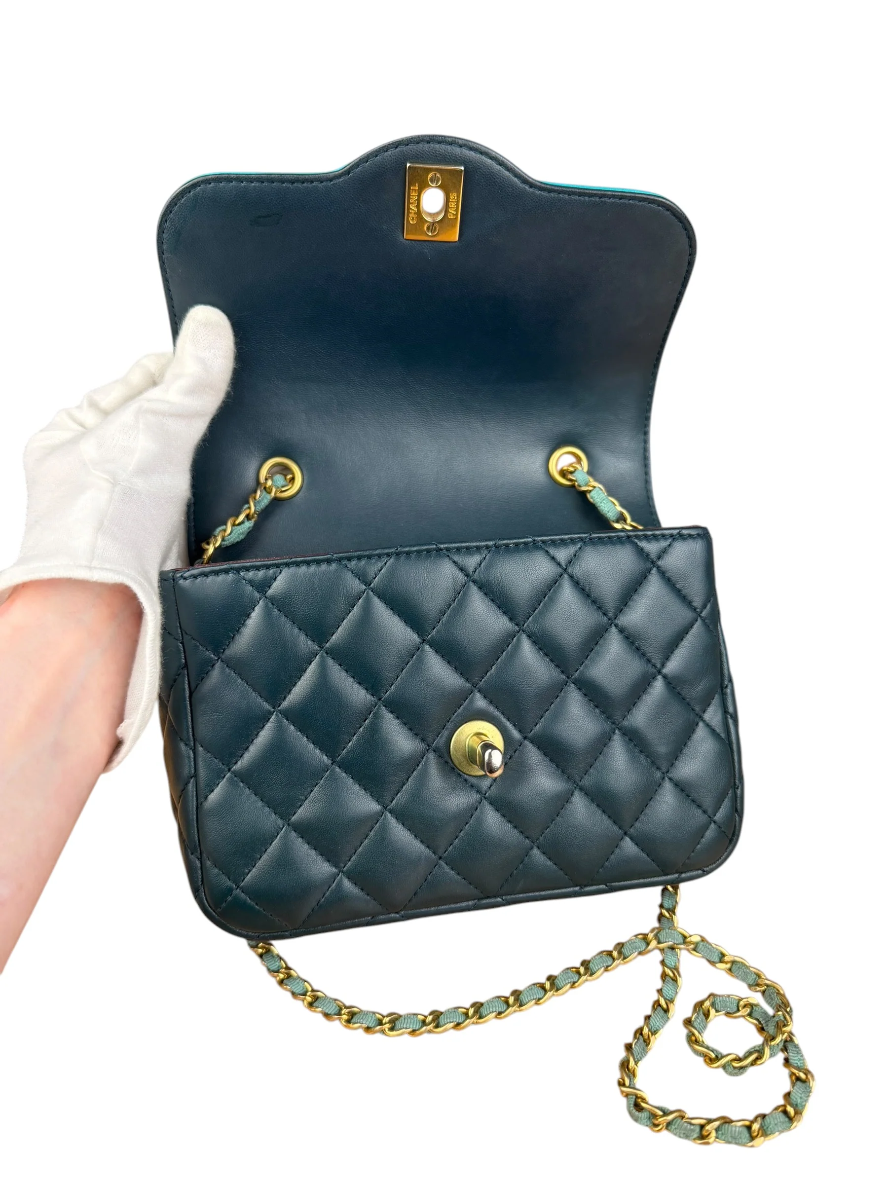 Chanel Quilted Mini Two-Tone Blue Day Flap Bag 2017 - Image 14