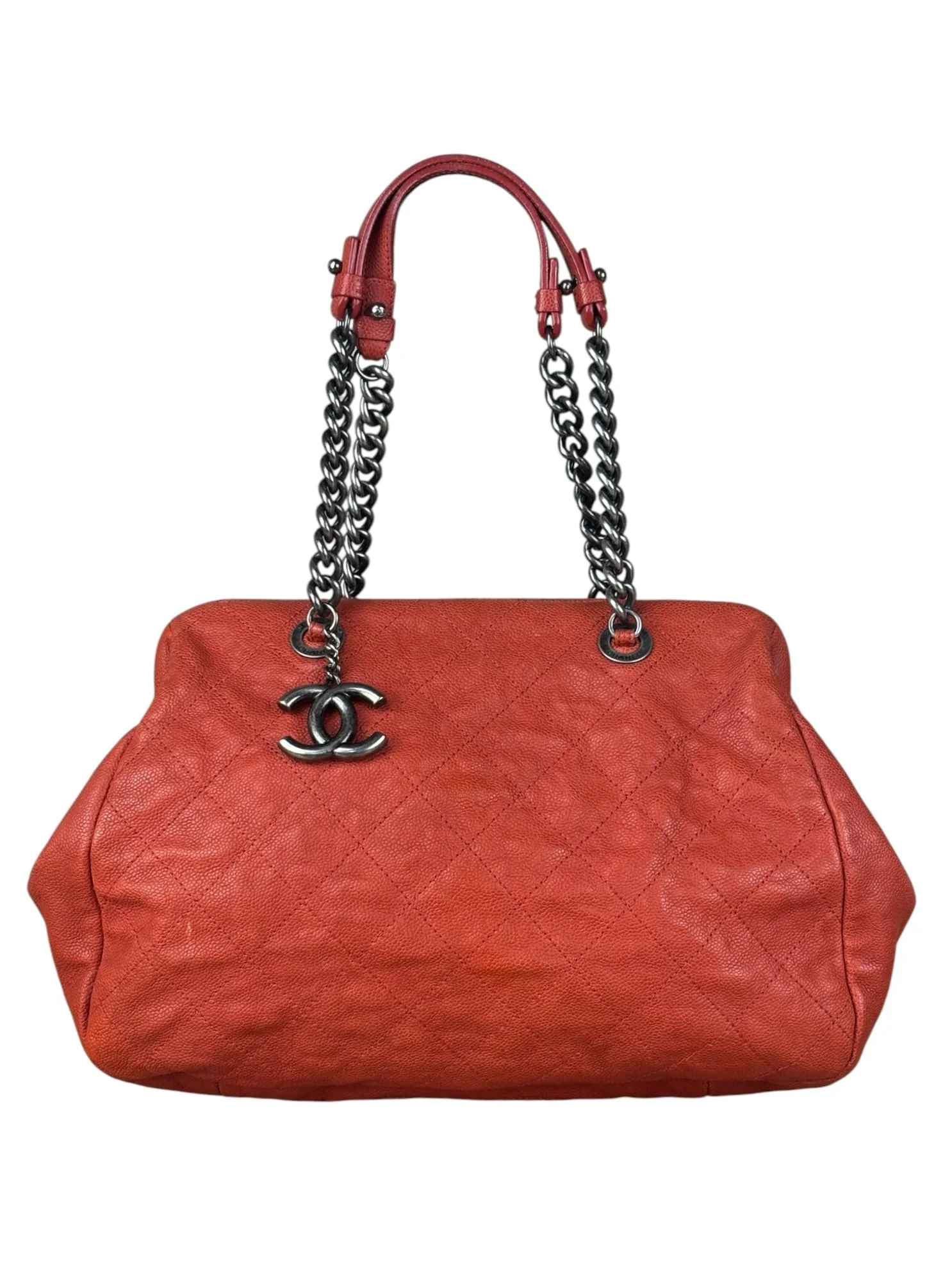 Chanel Red Caviar Quilted Medium Frame Shoulder Bag 2011