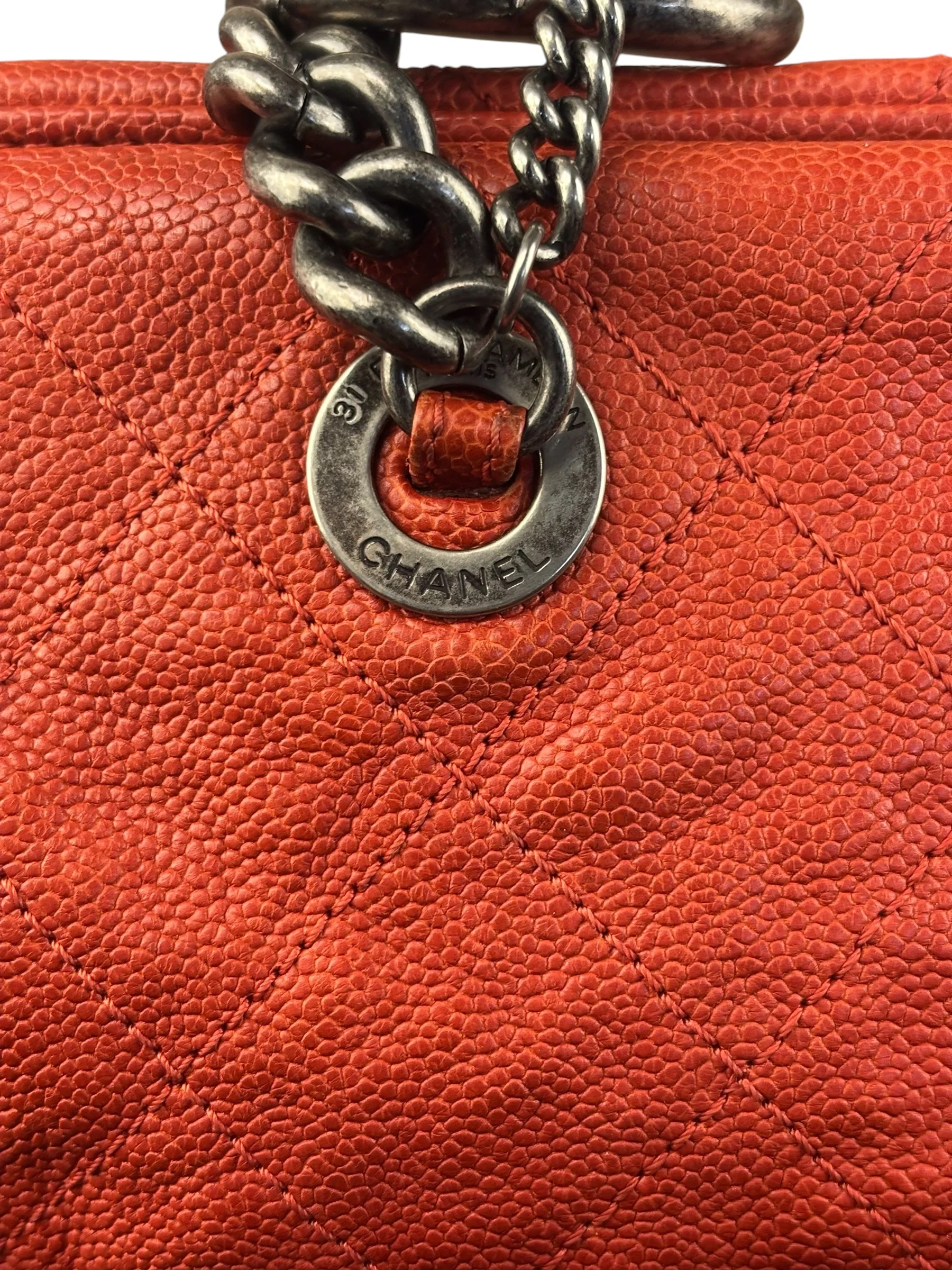 Chanel Red Caviar Quilted Medium Frame Shoulder Bag 2011 - Image 14