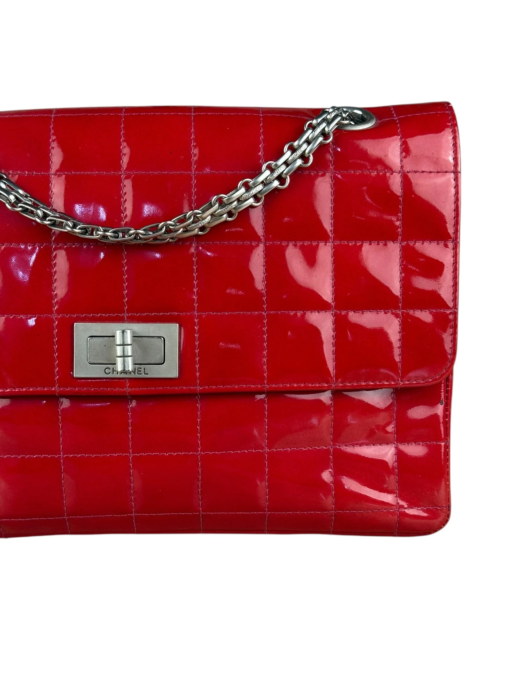 Chanel Red Patent Chocolate Bar Chain Flap Bag 2000 - Image 3