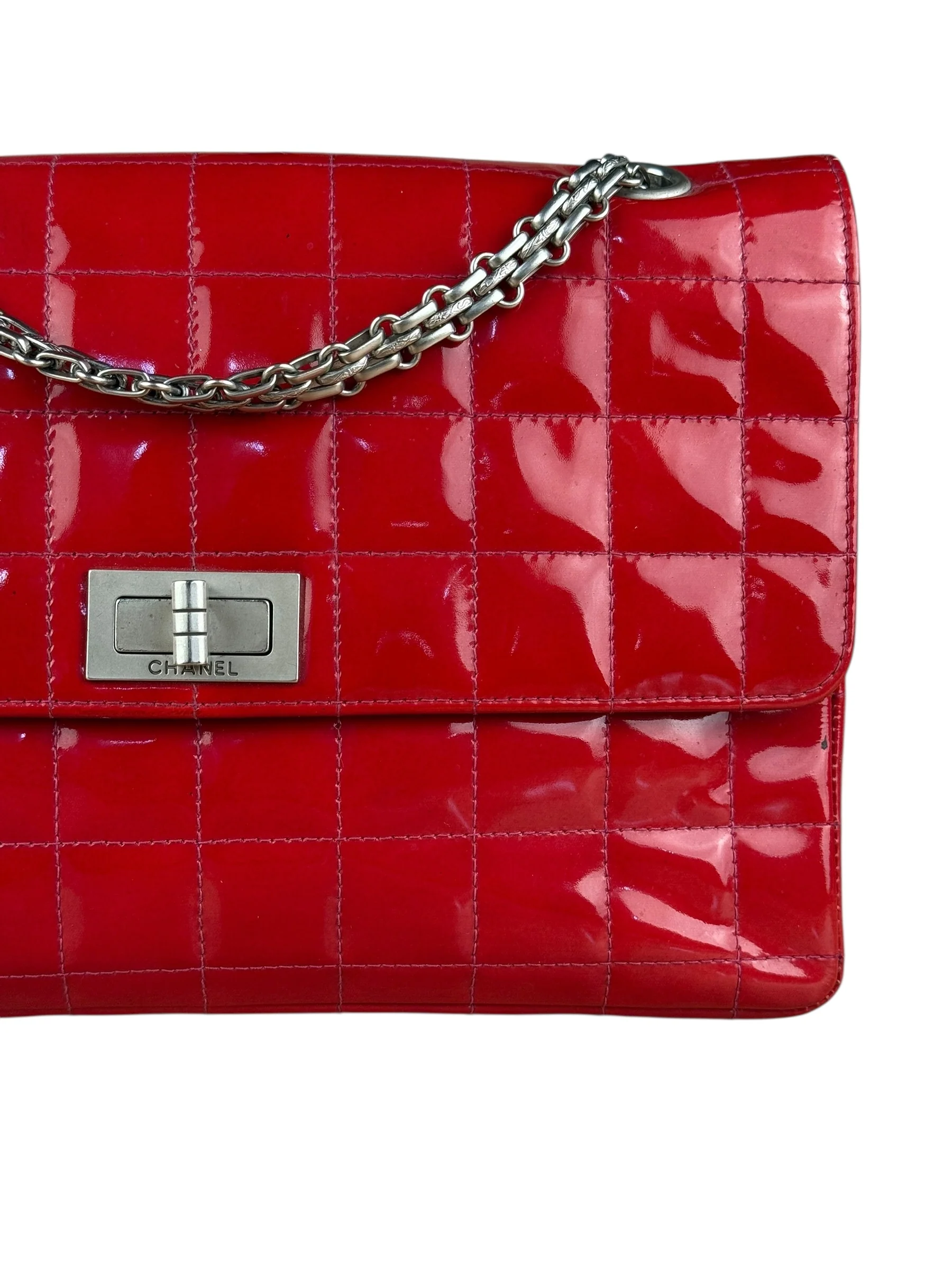Chanel Red Patent Chocolate Bar Chain Flap Bag 2000 - Image 4