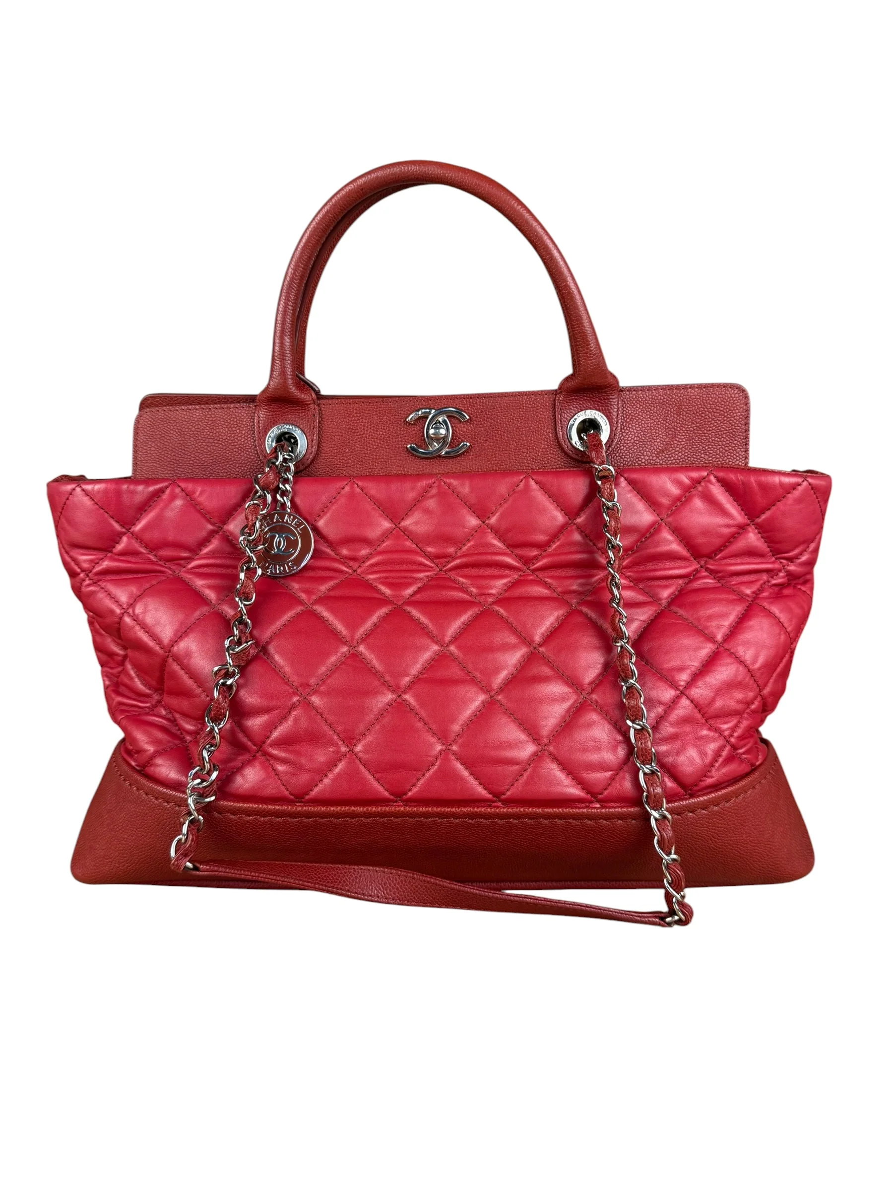 Chanel Red Quilted Caviar Be CC 2Way Tote Bag 2014 - Image 3