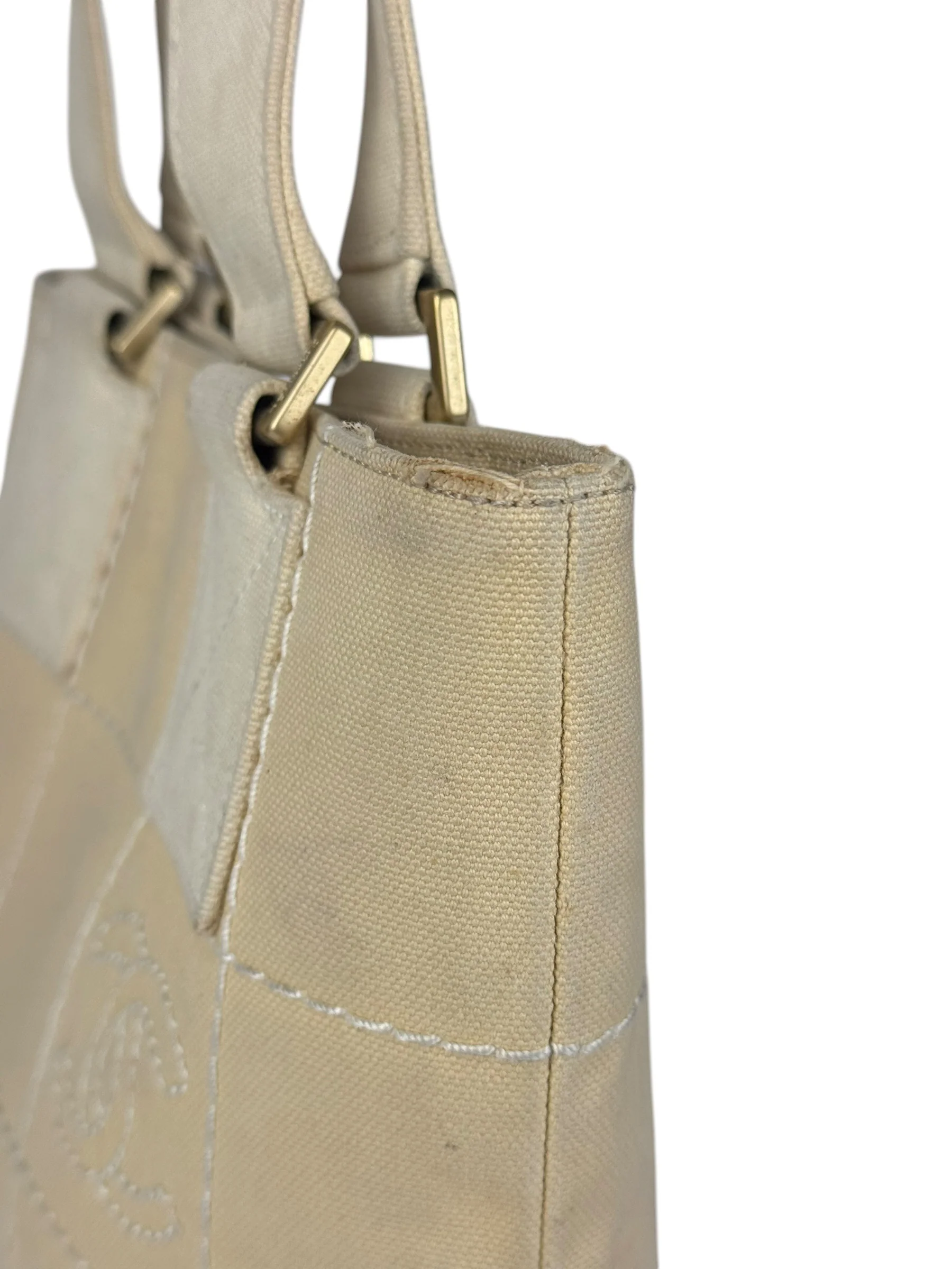 Chanel Vintage Beige Canvas Quilted Chocolate Bar Tote 2003 - Image 13