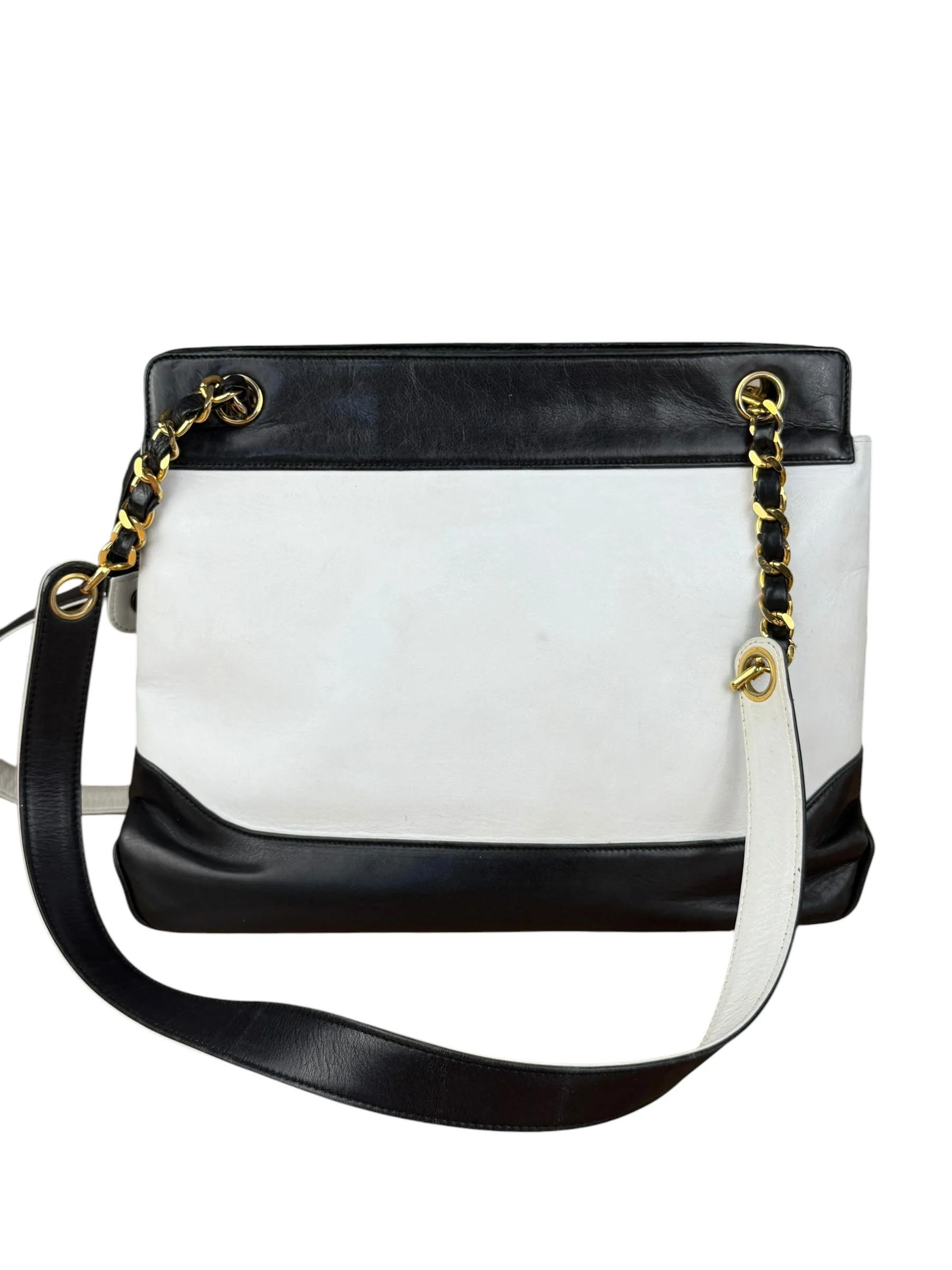 Chanel Vintage Black/White Leather CC Chain Tote '89-'91 - Image 8