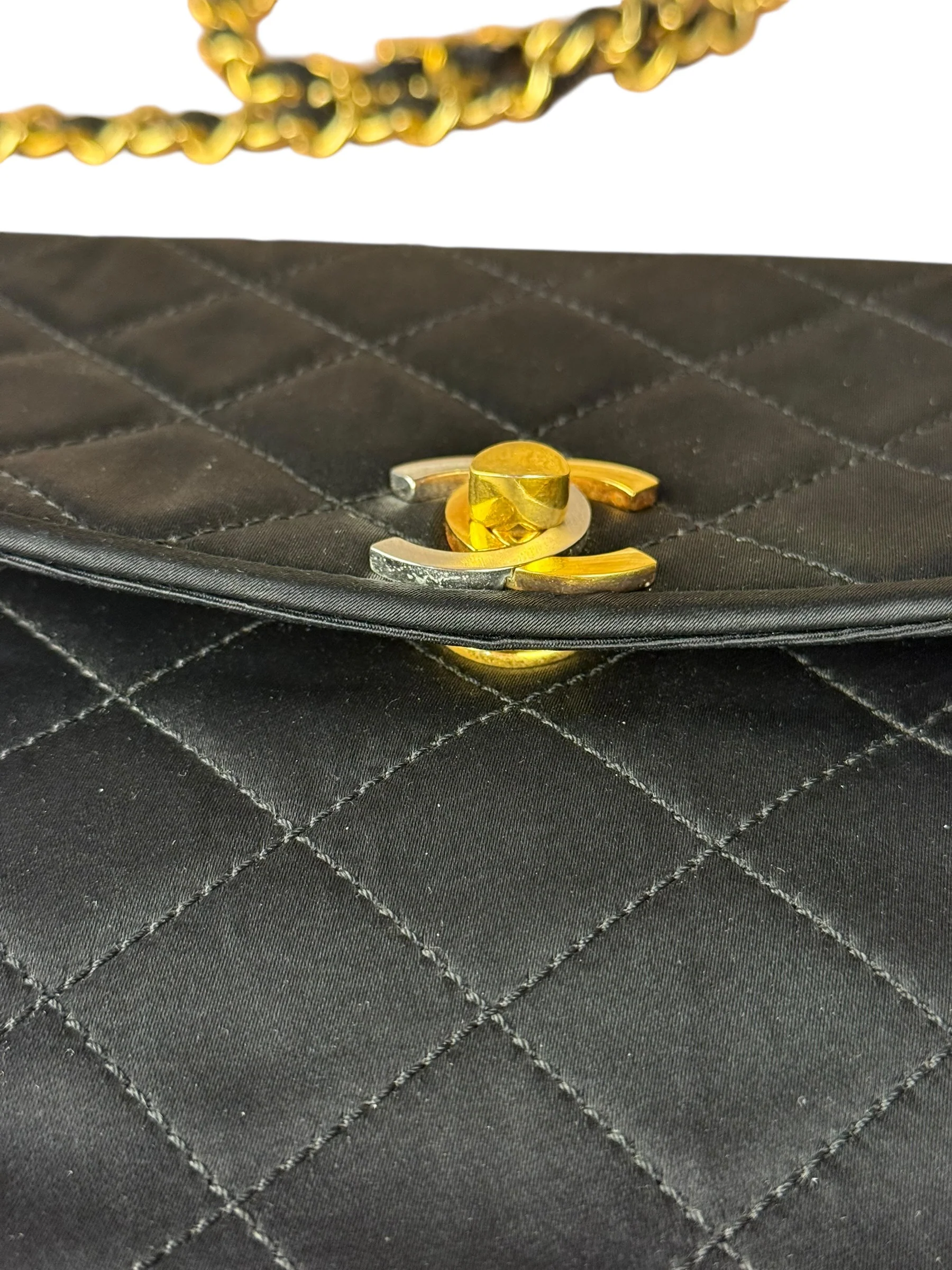 Chanel Vintage CC Black Satin Half-Moon Flap Bag 1991-1992 - Image 11