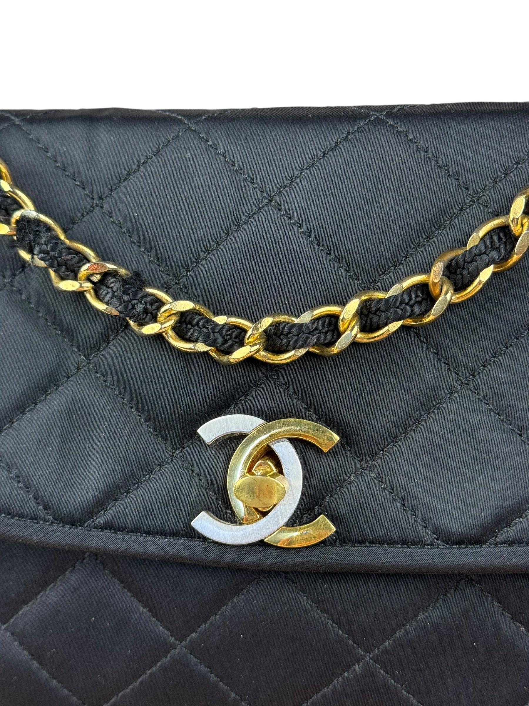 Chanel Vintage CC Black Satin Half-Moon Flap Bag 1991-1992 - Image 3