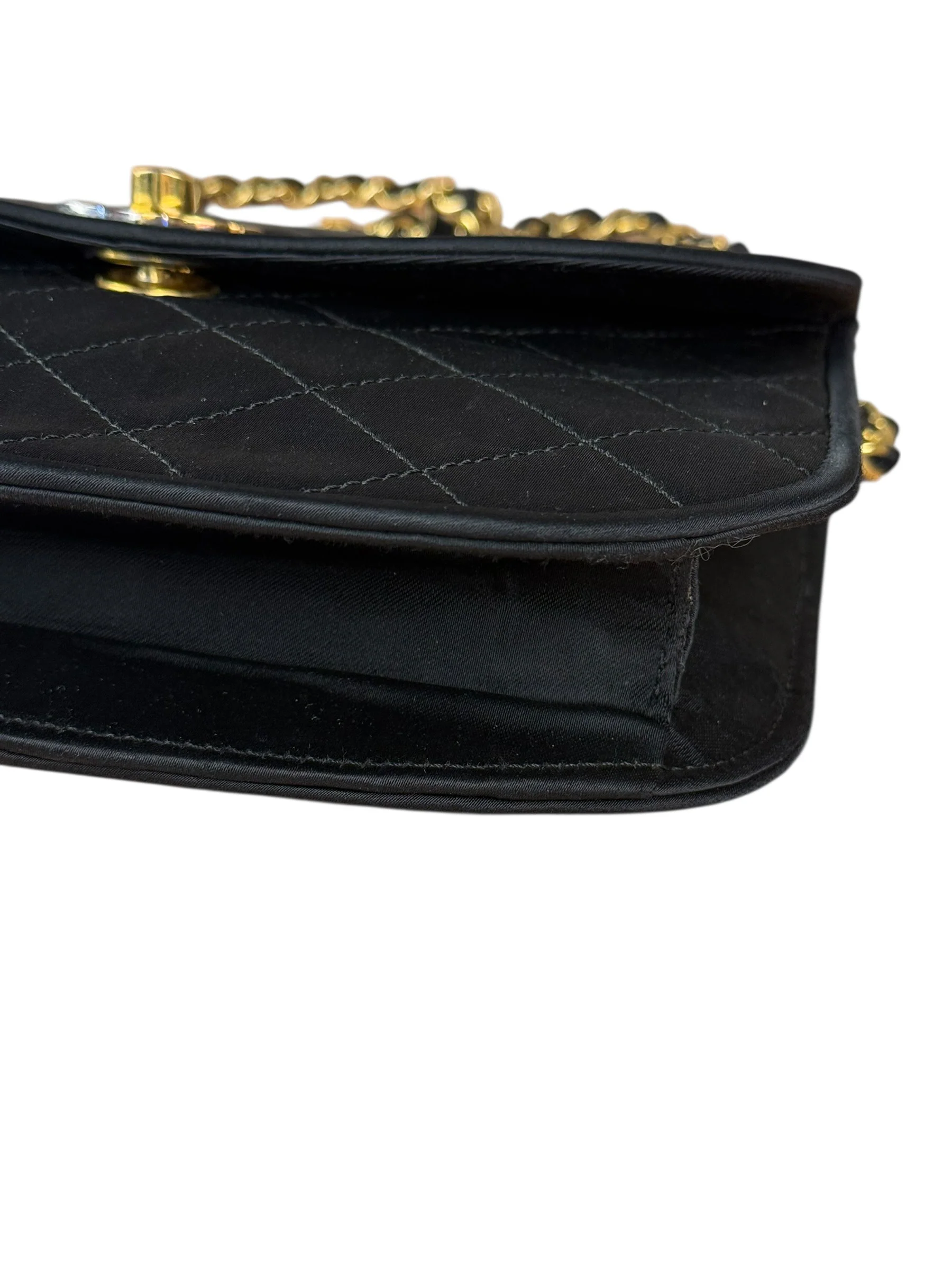 Chanel Vintage CC Black Satin Half-Moon Flap Bag 1991-1992 - Image 9