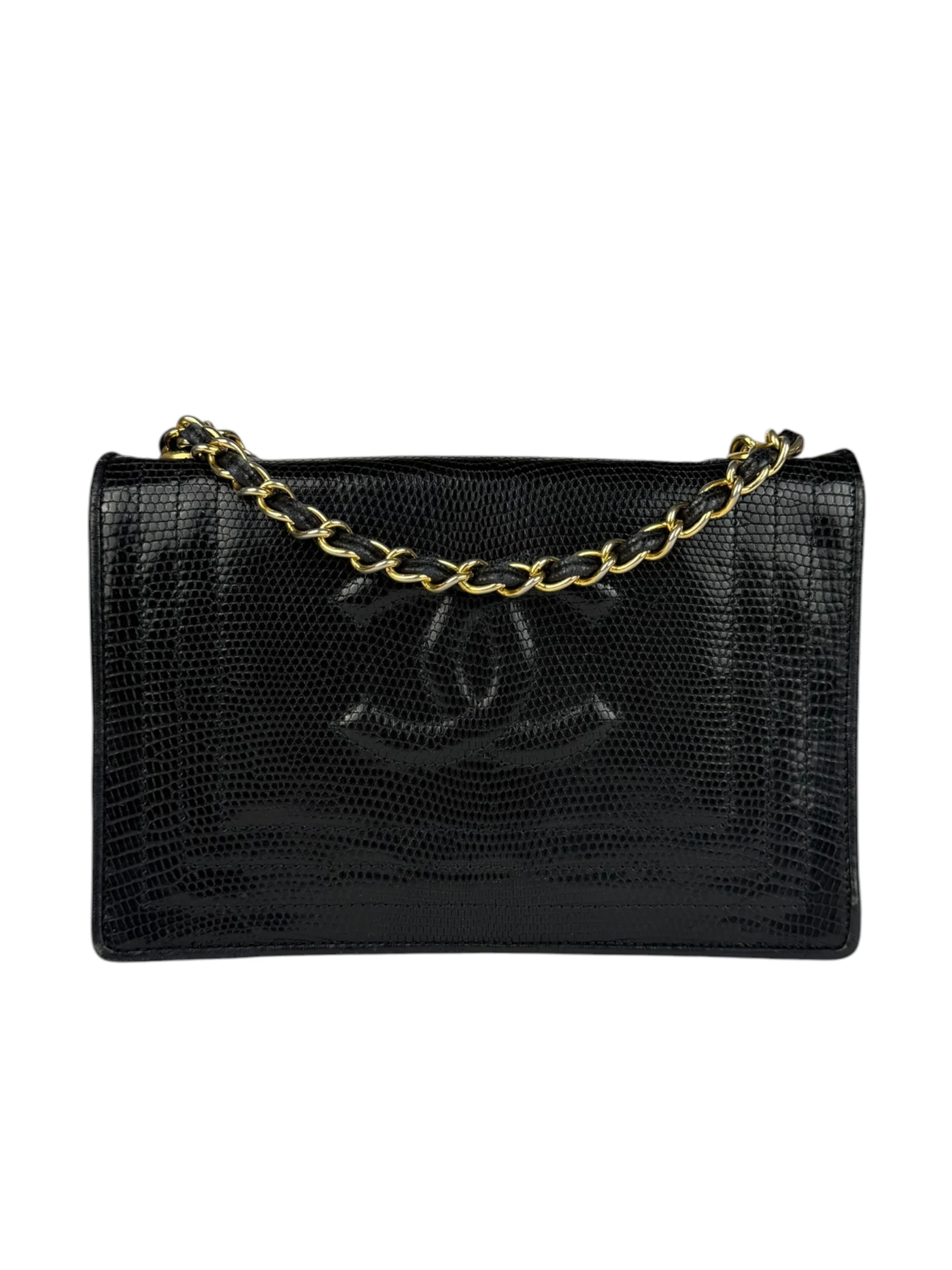 Chanel Vintage CC Stitch Lizard Flap Chain Bag 1988