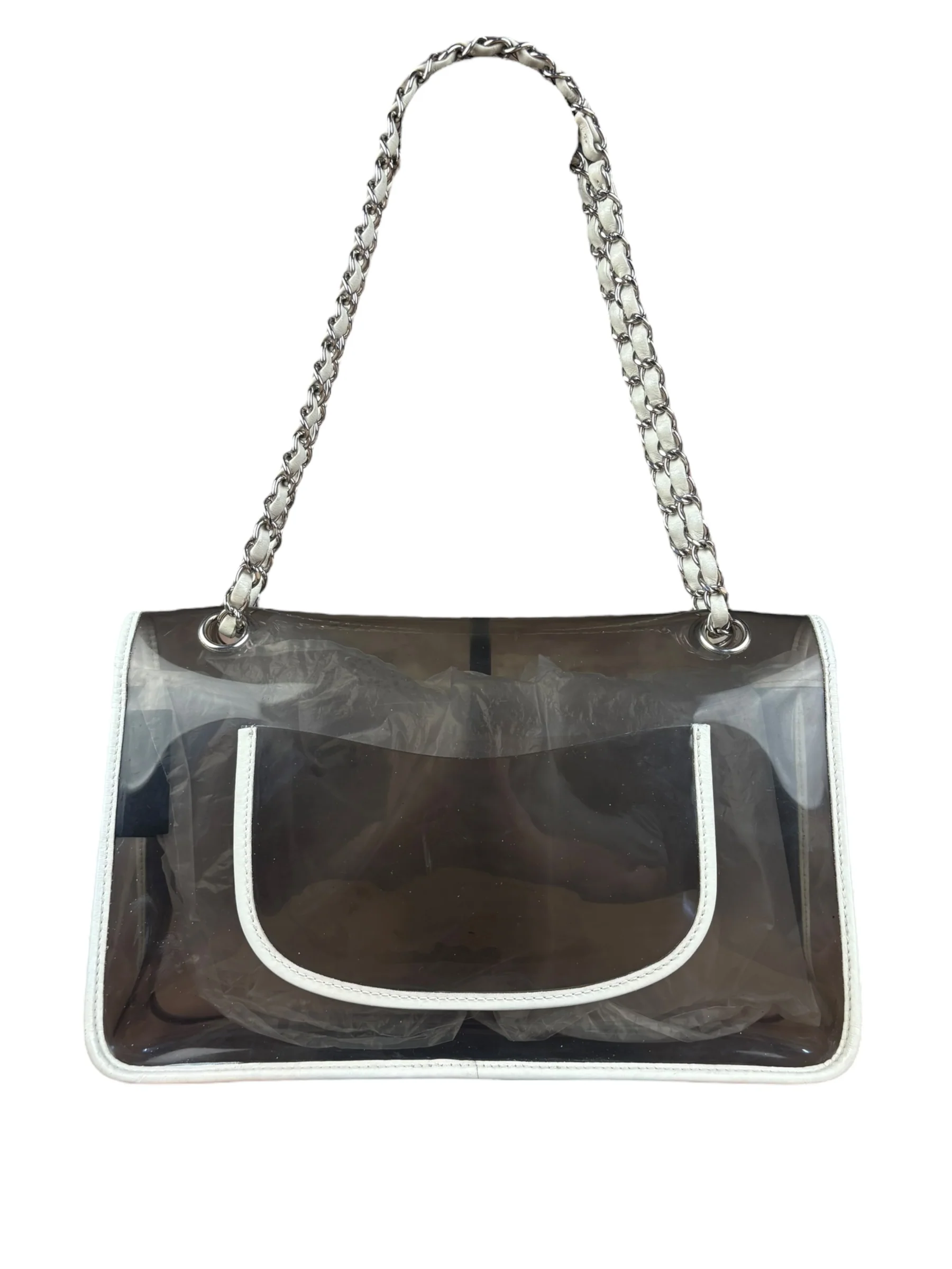 Chanel Vintage PVC Transparent Heart Lock Flap Bag 2008 - Image 3