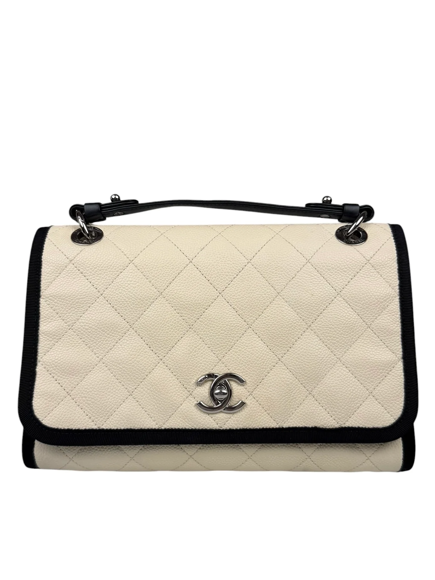 Chanel White Caviar Quilted Top Handle Flap Bag 2018