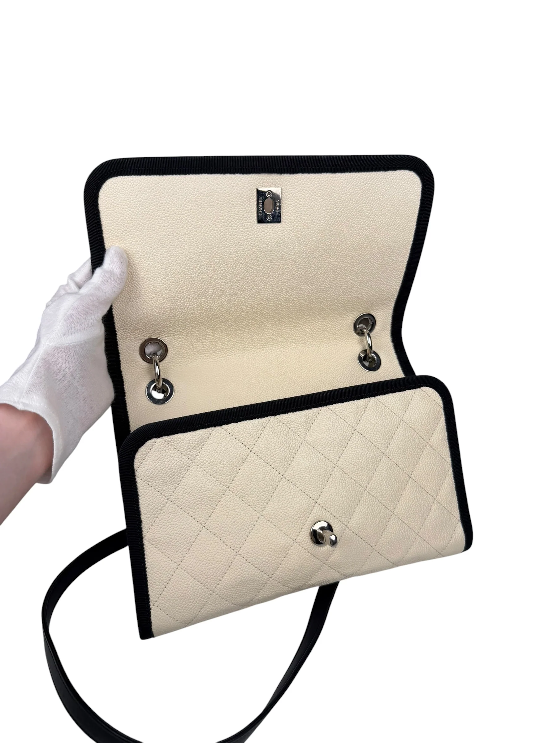 Chanel White Caviar Quilted Top Handle Flap Bag 2018 - Image 15