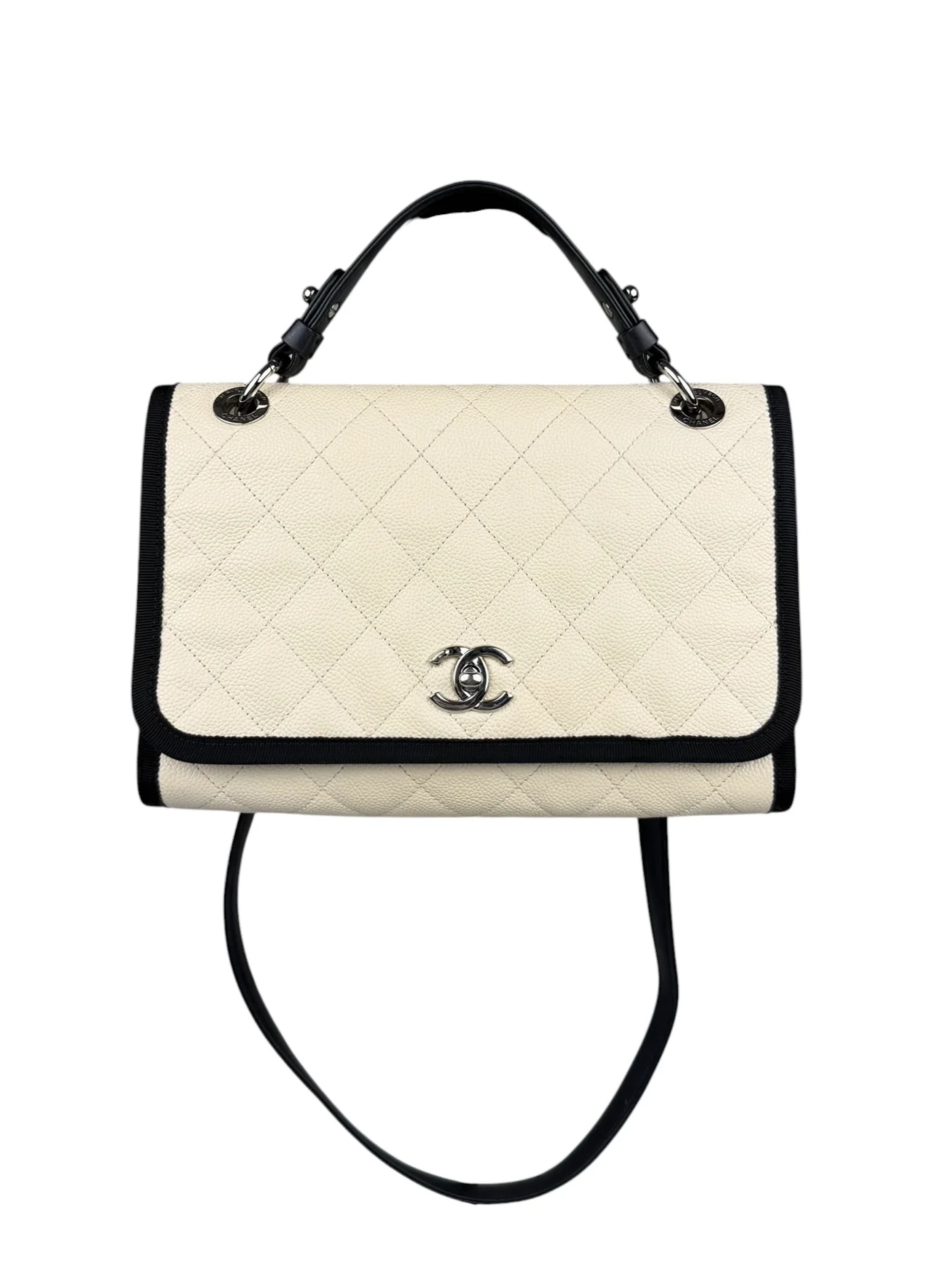 Chanel White Caviar Quilted Top Handle Flap Bag 2018 - Image 2