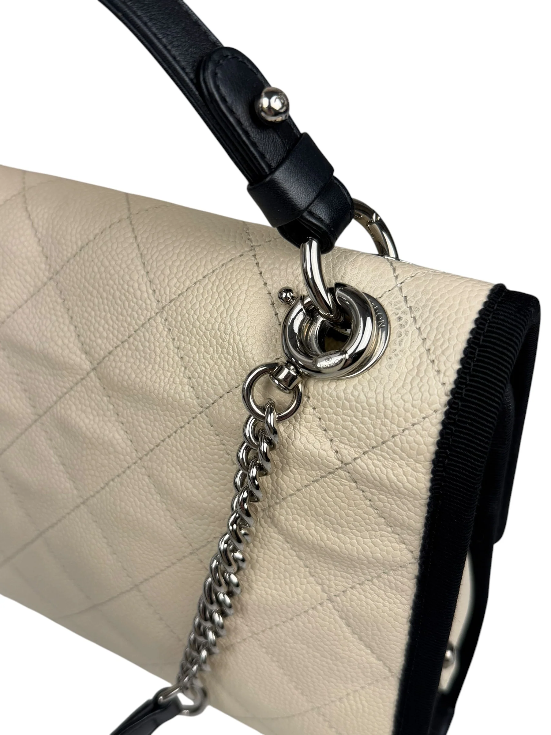 Chanel White Caviar Quilted Top Handle Flap Bag 2018 - Image 8