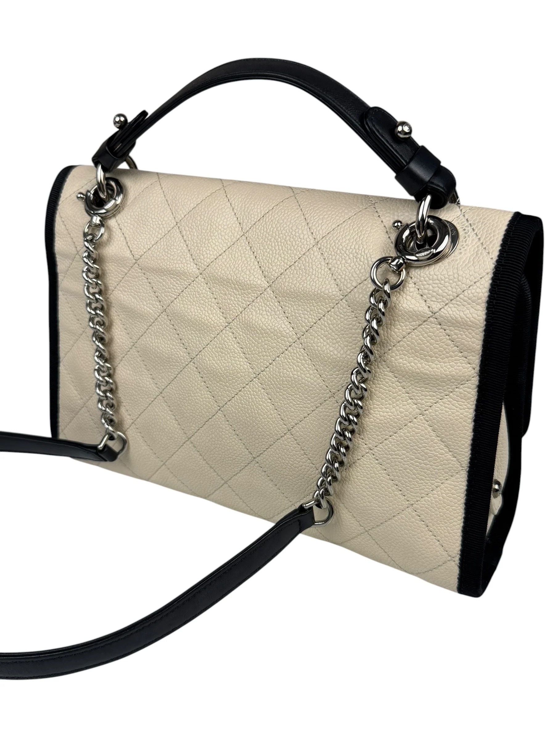 Chanel White Caviar Quilted Top Handle Flap Bag 2018 - Image 9