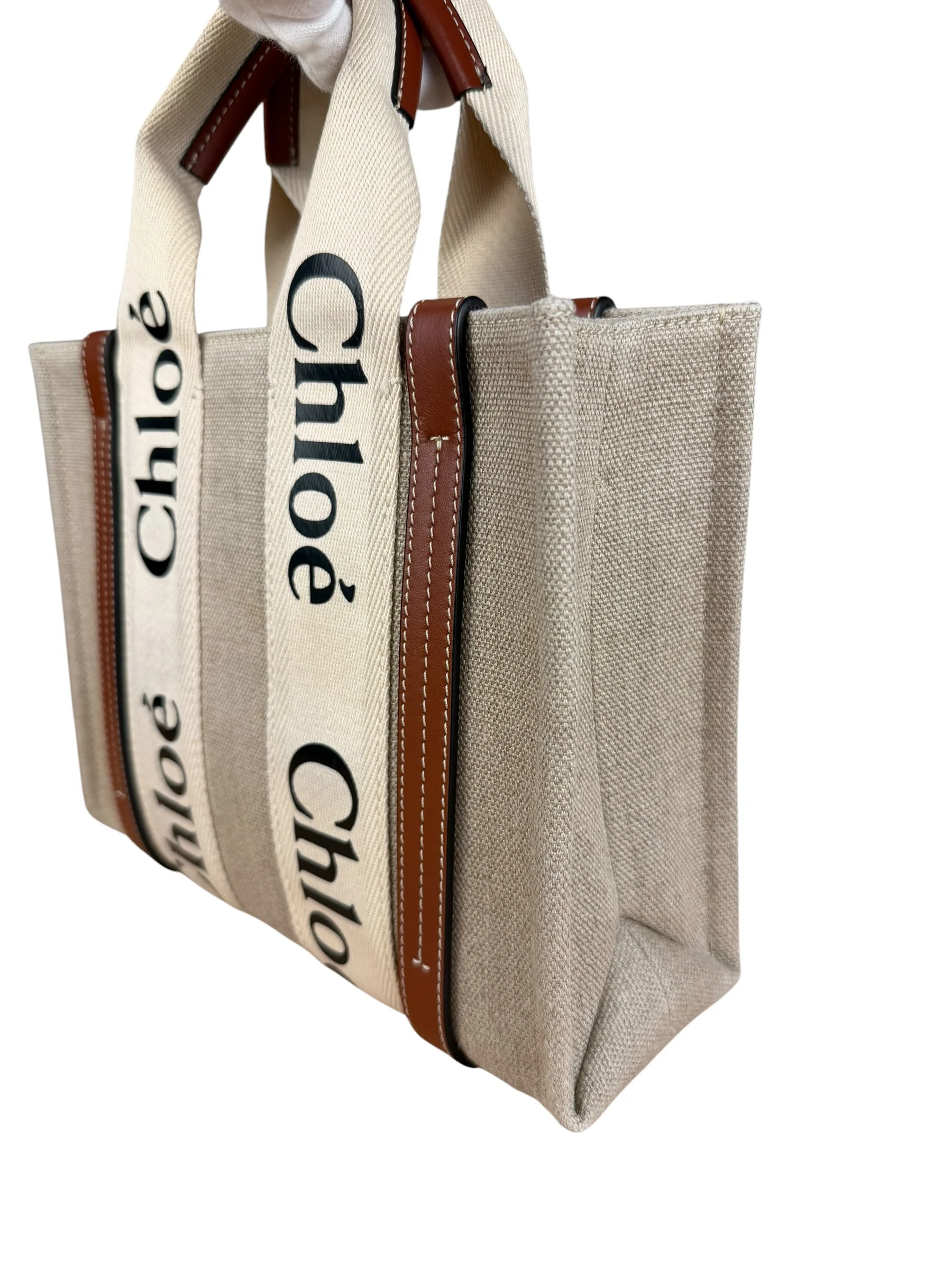 Chloé Beige Canvas S Woody Tote - Image 10