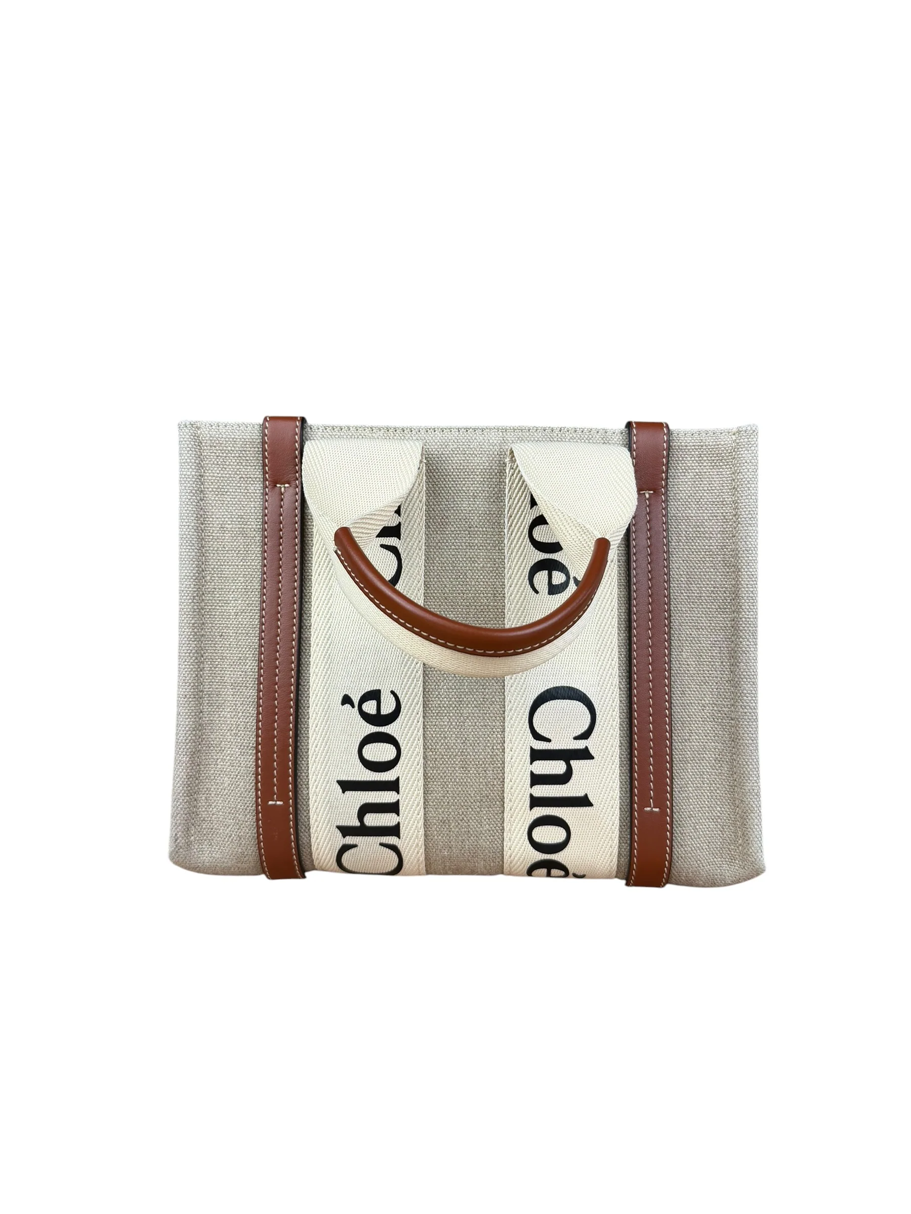 Chloé Beige Canvas S Woody Tote - Image 3