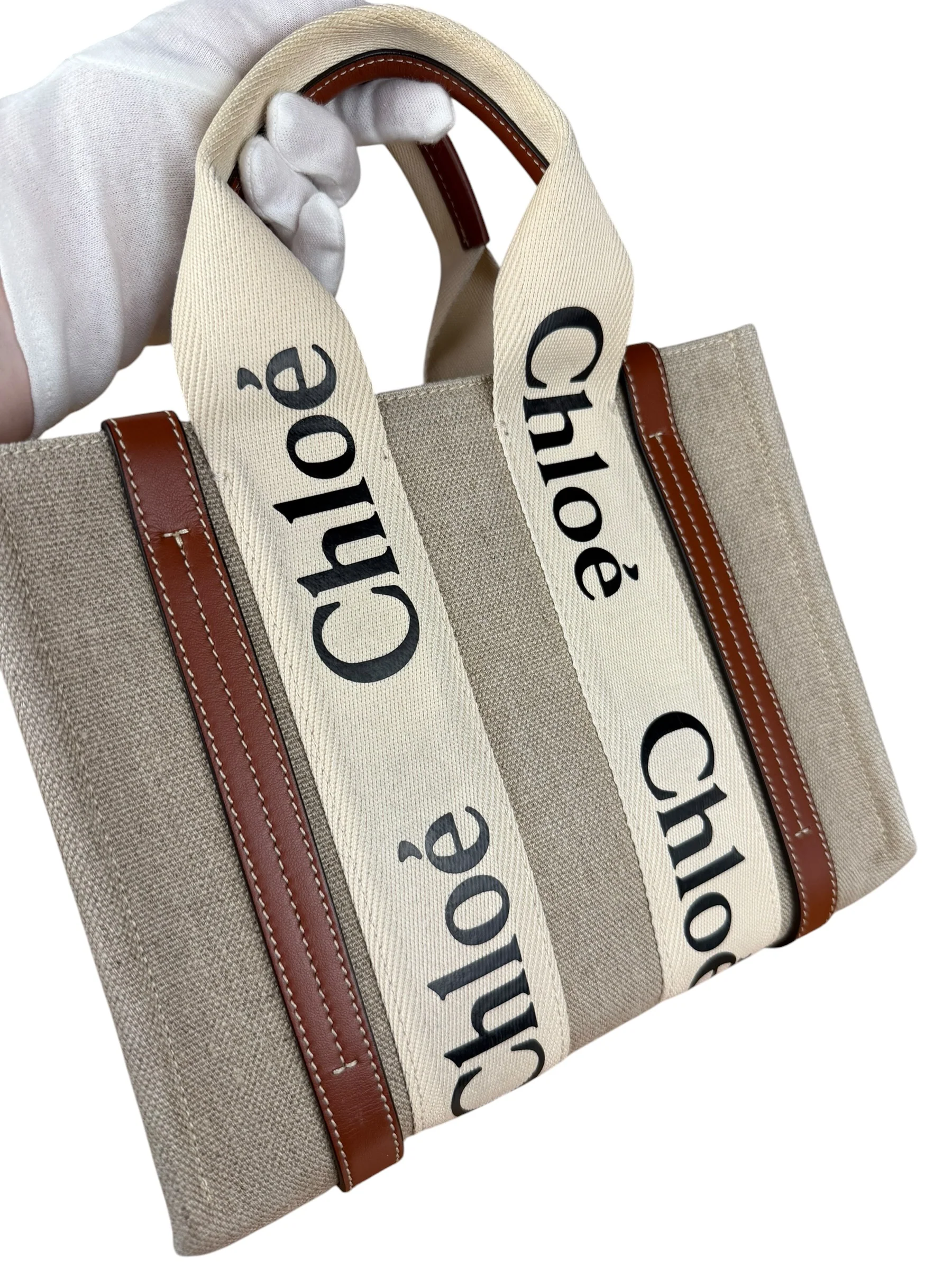 Chloé Beige Canvas S Woody Tote - Image 5